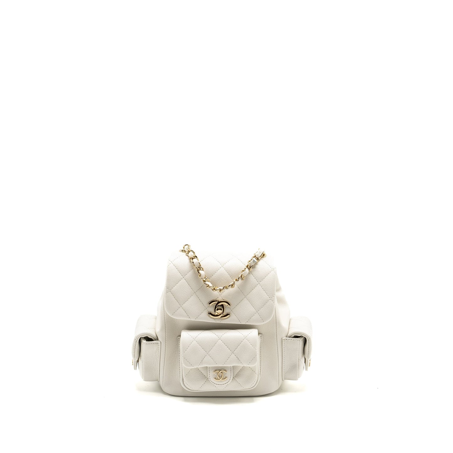 Chanel 23K Triple Pocket Backpack Caviar LGHW White Lghw Microchip