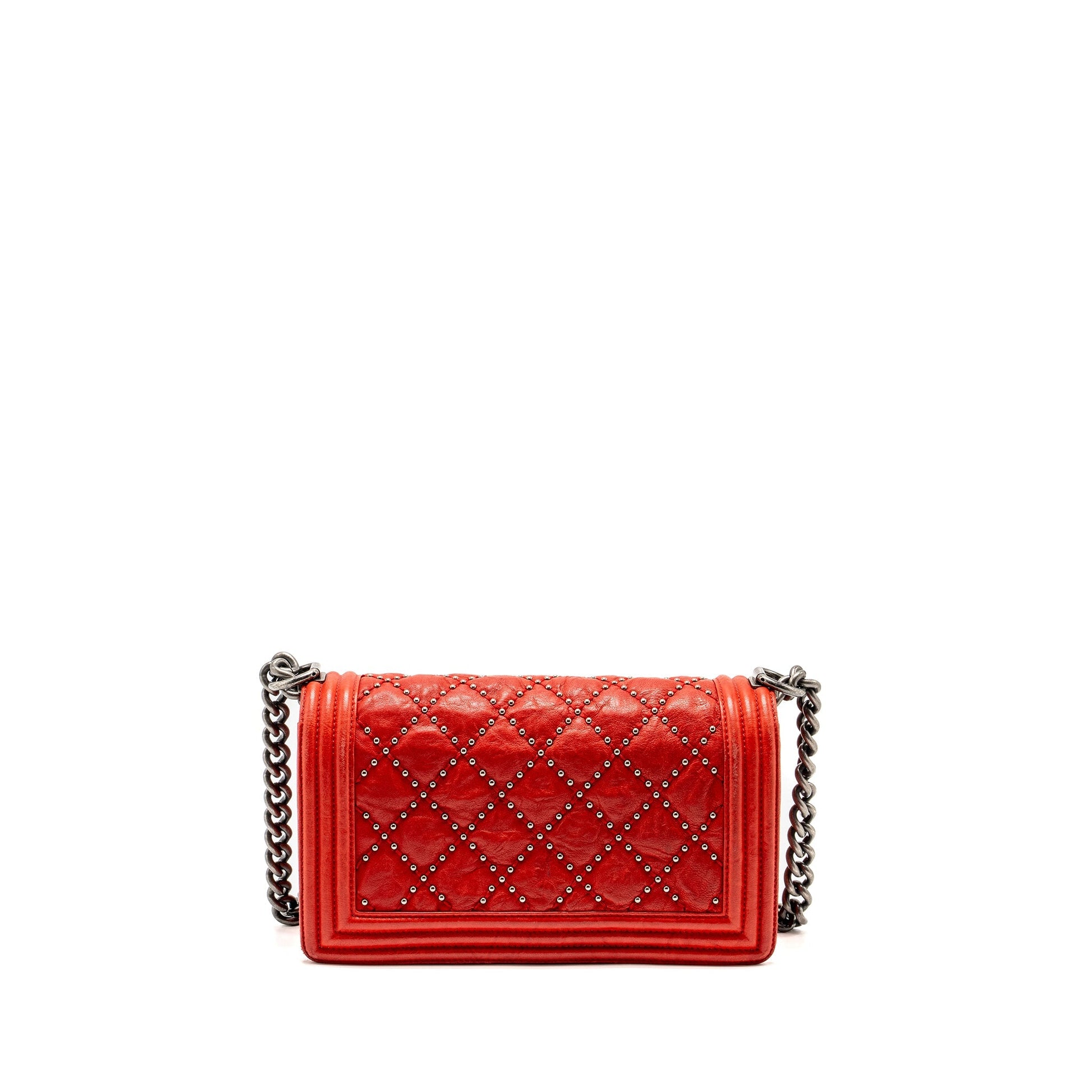 Chanel Boy lambskin ruthenium SHW Red Handbag