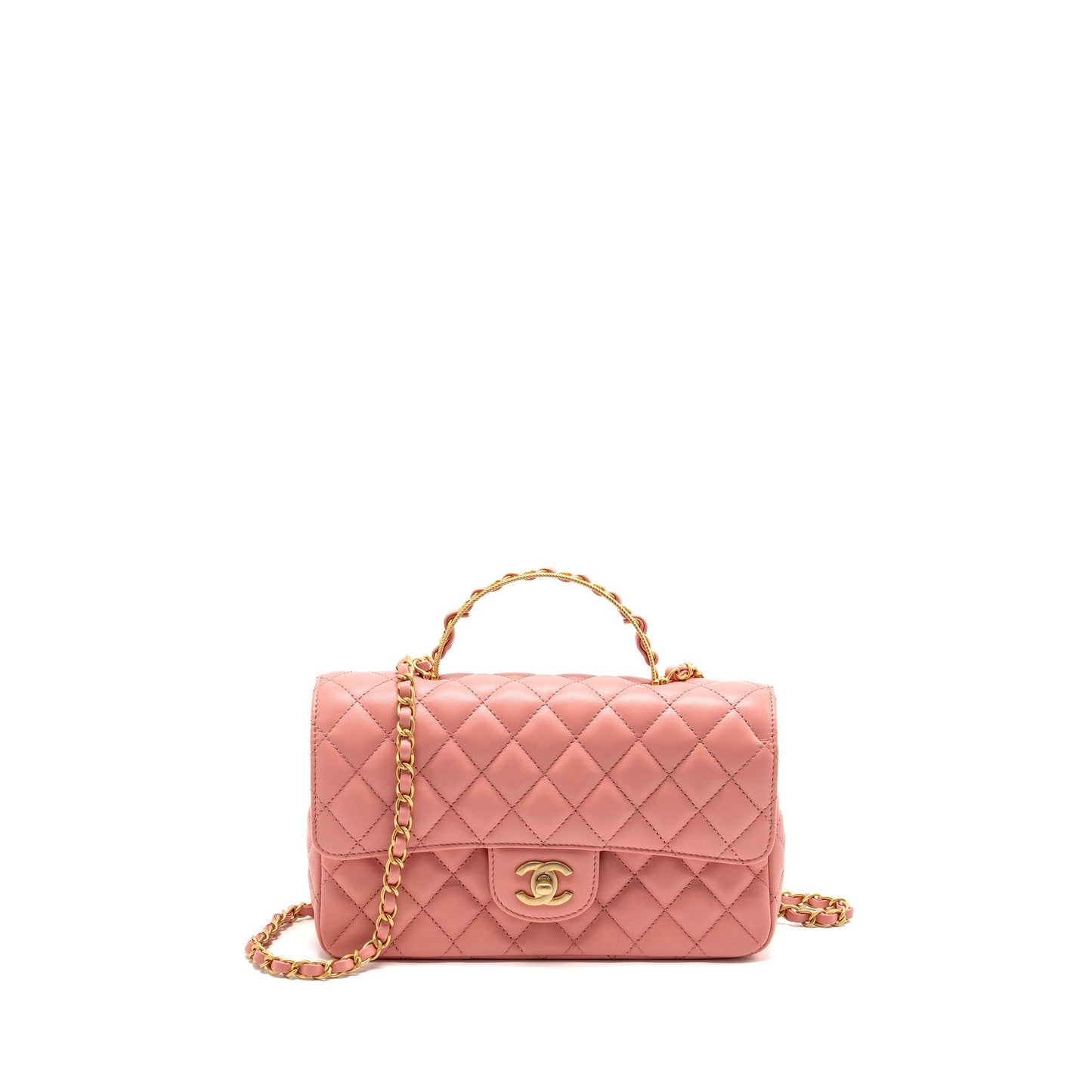 Chanel 23k detail top handle flap Lambskin Pink Shoulder Bag