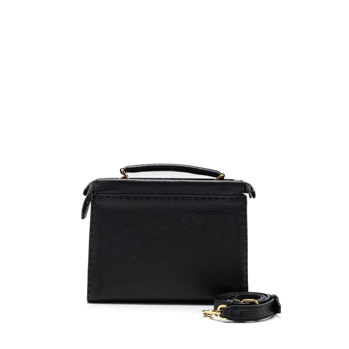 Fendi Peekaboo Fit Selleria Purse With Topstiching Leather Black Mini Travel Bag