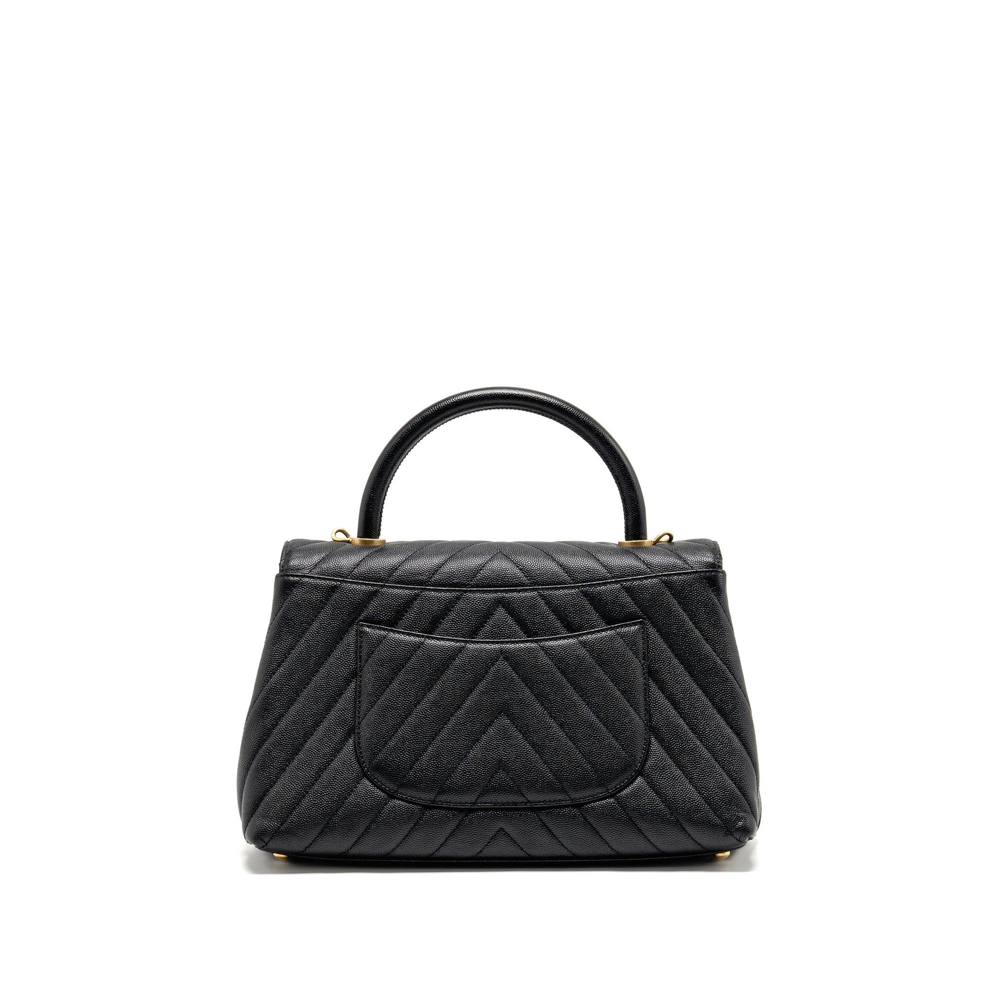 Chanel Chevron Coco handle caviar GHW Black Handbag