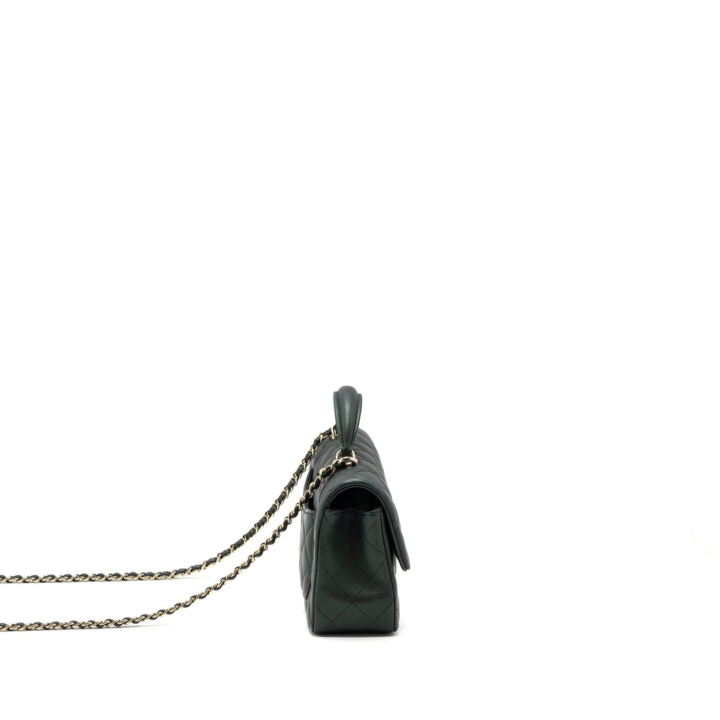 Chanel Top Handle Rectangular Flap Lambskin Dark Green Shoulder Bag