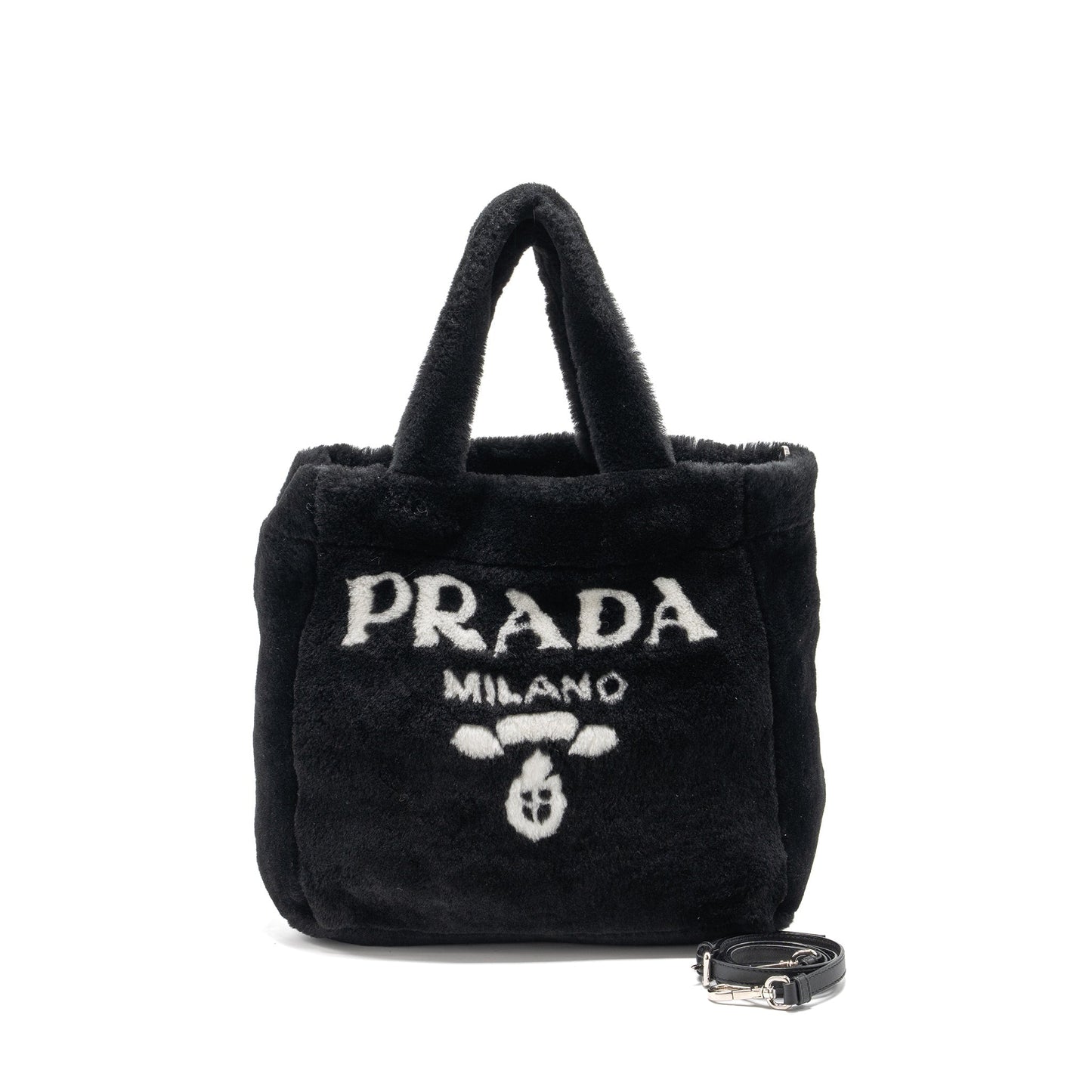 Prada Tote Purse Shearling Handbag Black Medium Tote Bag