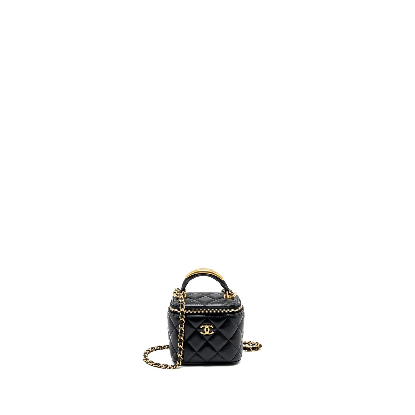 Chanel Top Handle Vanity Lambskin GHW Microchip Black Mini Bag