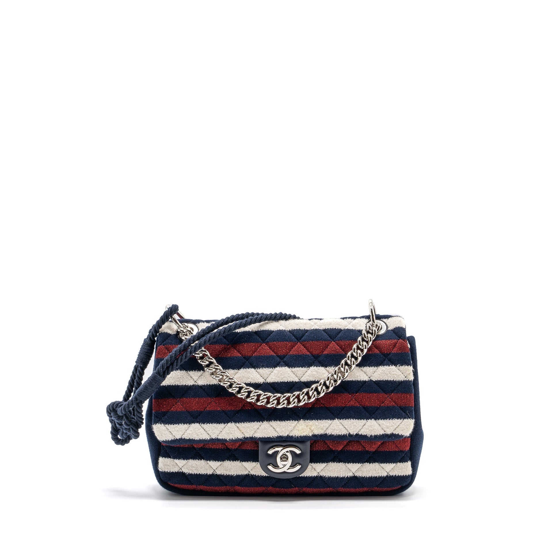 Chanel quilted flap fabric SHW Multicolor Multicolour White Blue Red Shoulder Bag