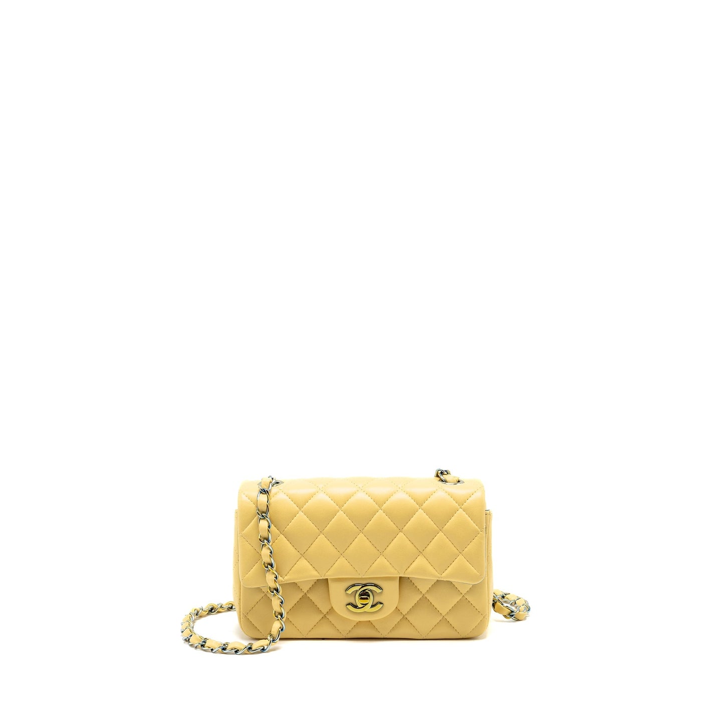 Chanel Rectangular Flap Lambskin Yelllow Iridescent Hardware Blue Shoulder Bag