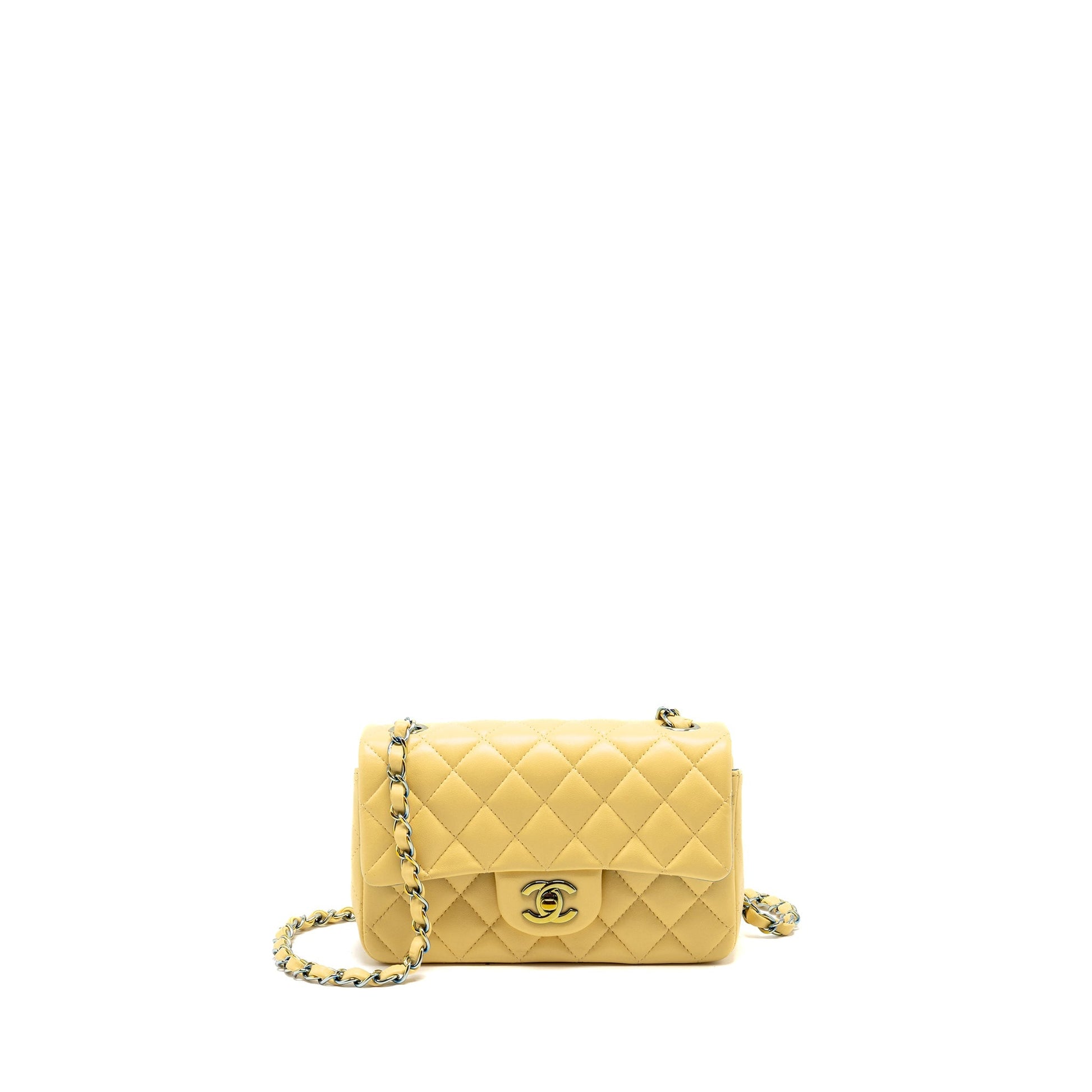Chanel Rectangular Flap Lambskin Yelllow Iridescent Hardware Blue Shoulder Bag