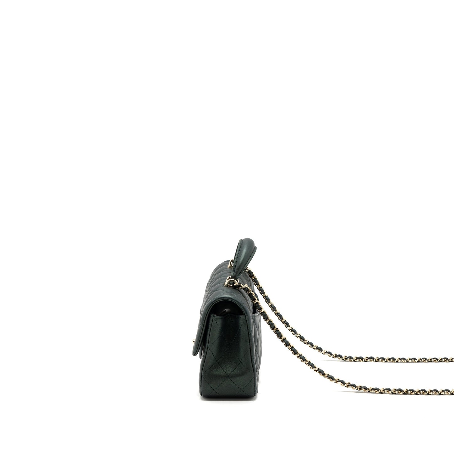 Chanel Top Handle Rectangular Flap Lambskin Dark Green Shoulder Bag