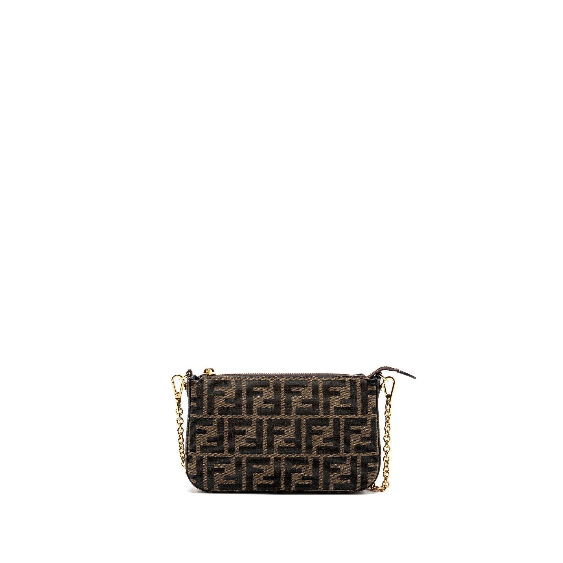 Fendi Baguette Pouch Jacquard Fabric Handbag Brown Shoulder Bag