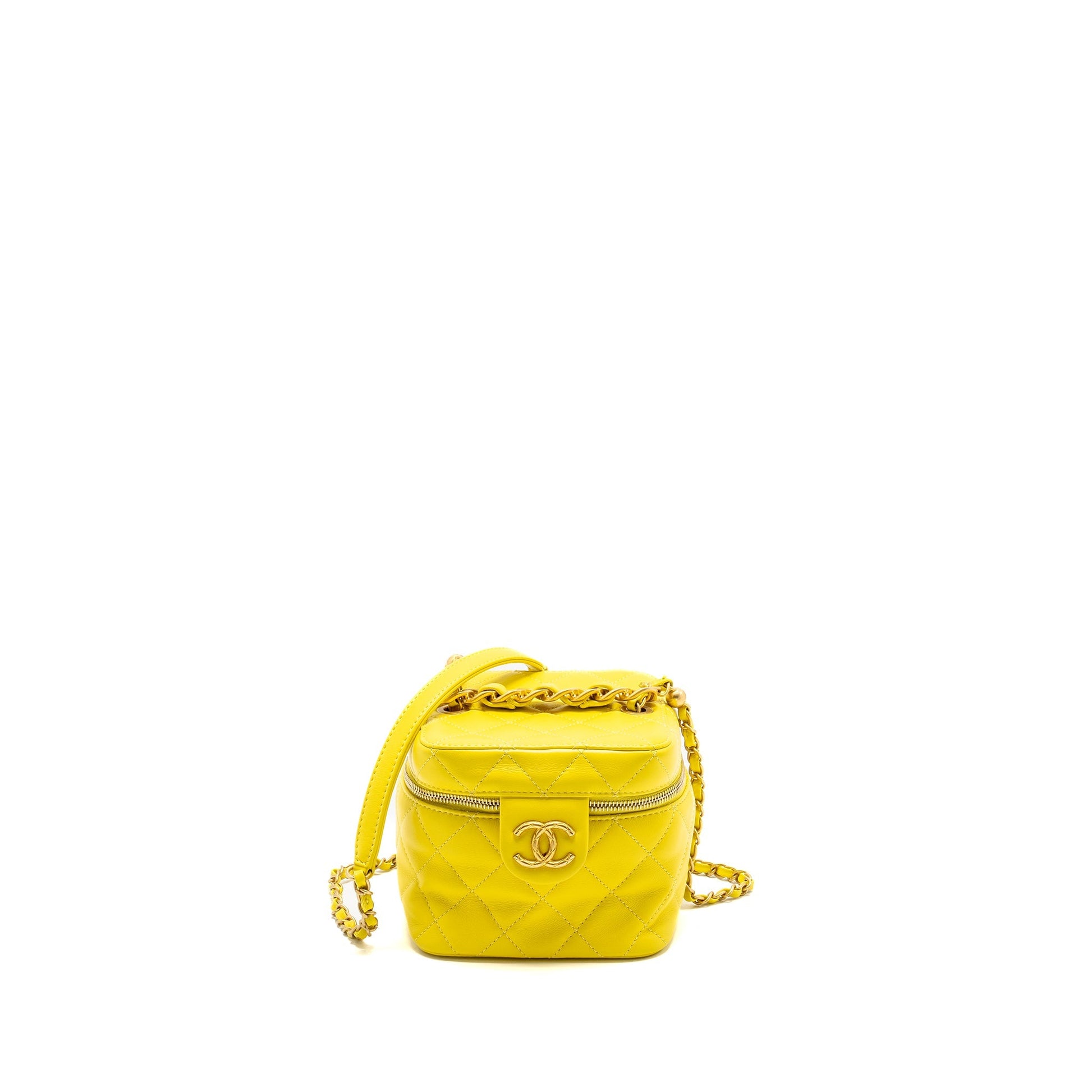 Chanel CC Vanity Calfskin Yellow GHW Microchip Handbag