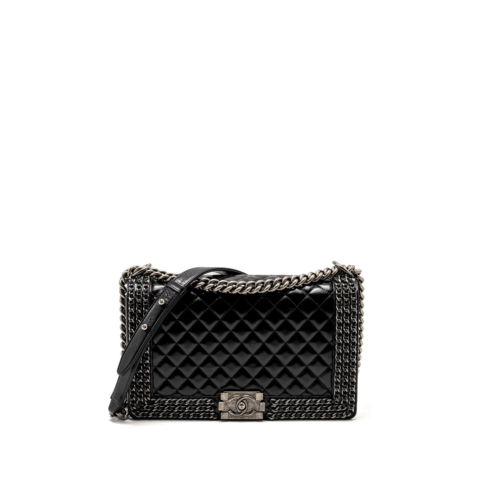 Chanel new edge boy calfskin ruthenium SHW Black Handbag
