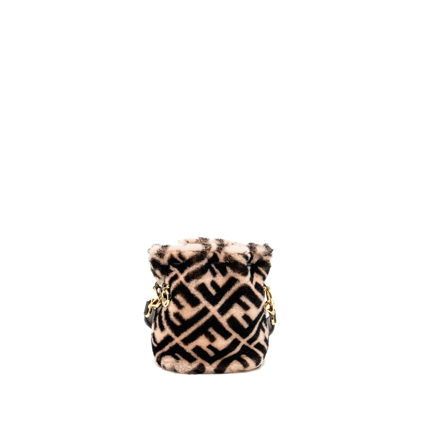 Fendi Mon Tresor Purse Shearling Zucca Black Pink Bucket Bucket Bag