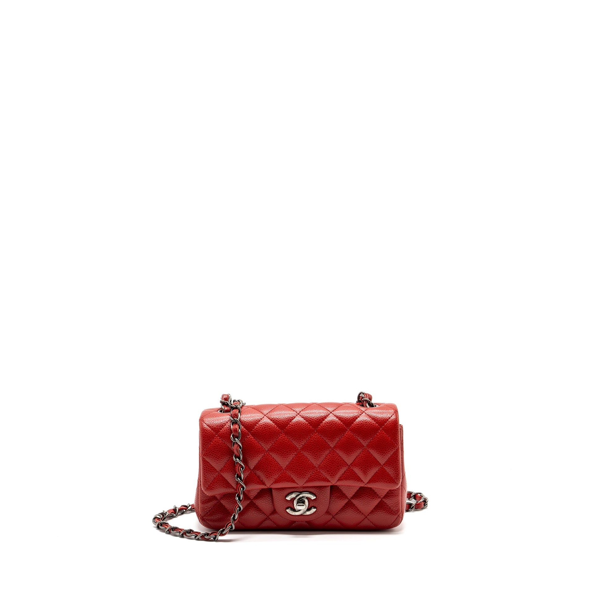 Chanel rectangular flap caviar ruthenium hardware Red Shoulder Bag Ruthenium Hardware