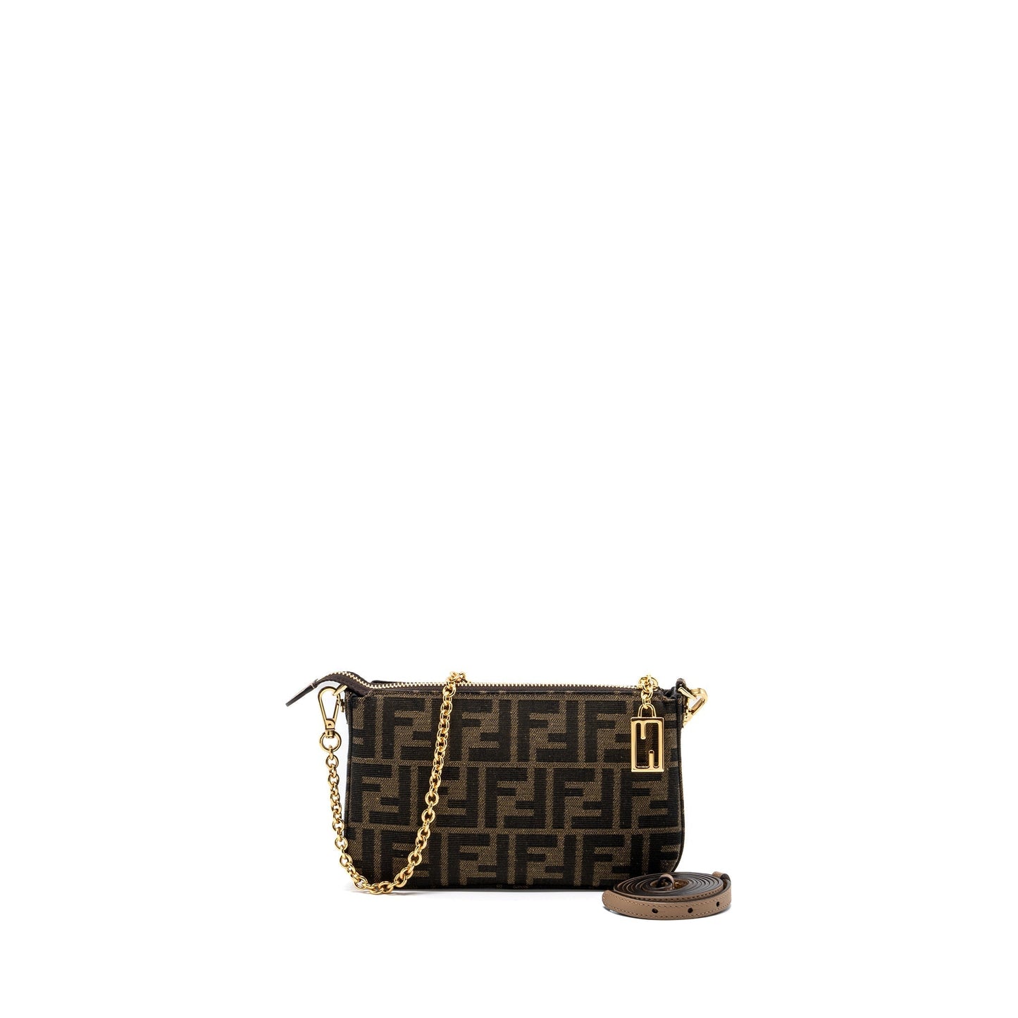 Fendi Baguette Pouch Jacquard Fabric Handbag Brown Shoulder Bag