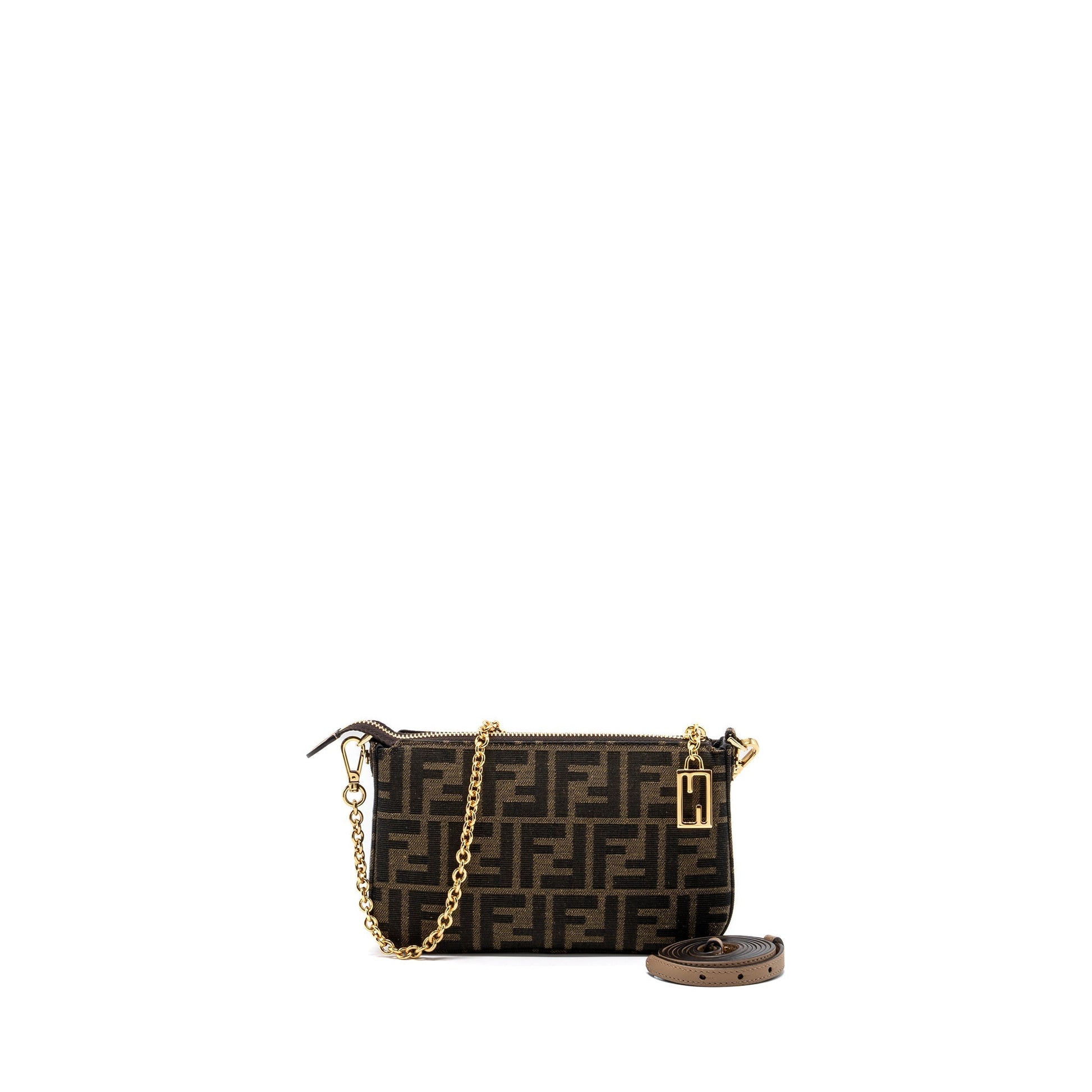 Fendi Baguette Pouch Jacquard Fabric Handbag Brown Shoulder Bag