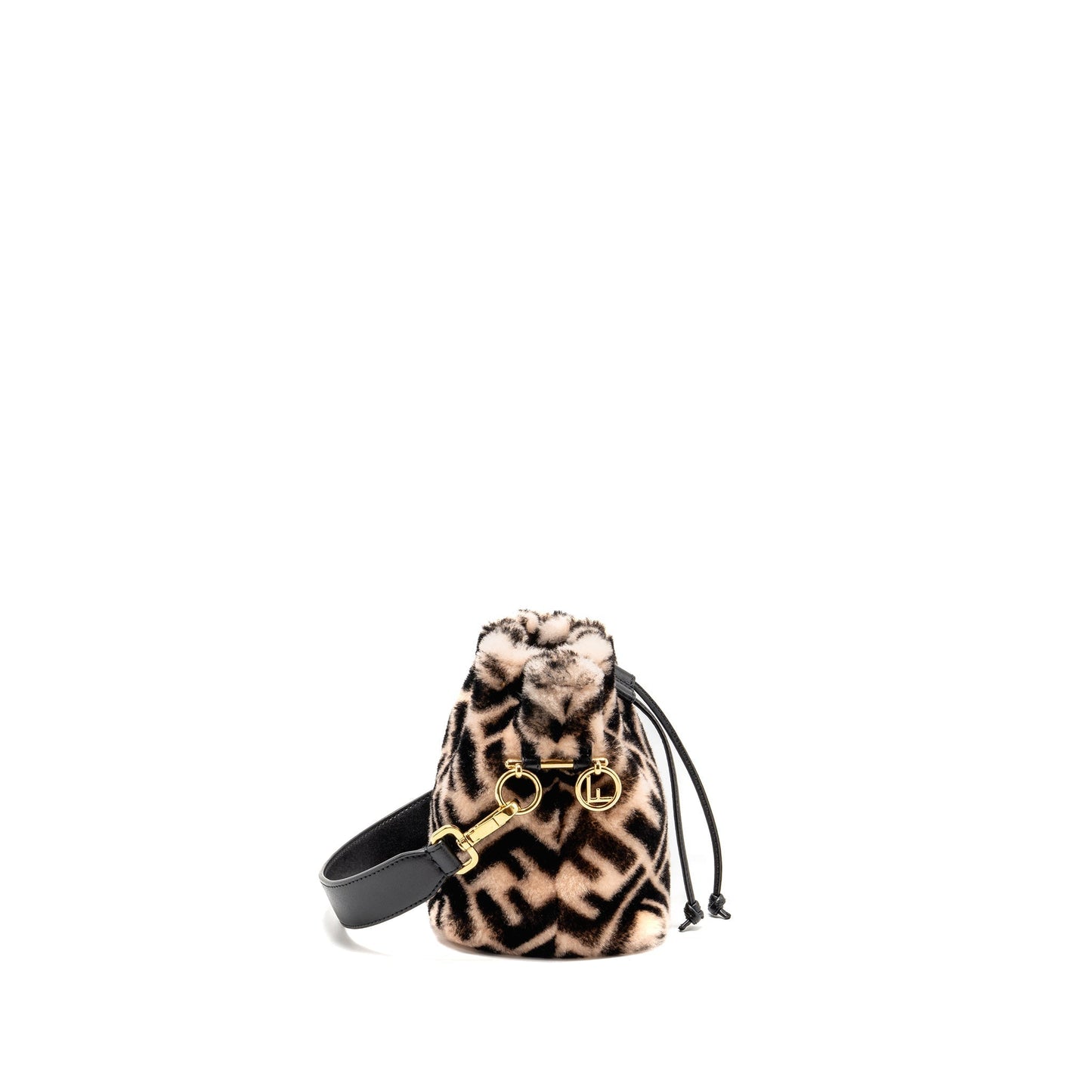 Fendi Mon Tresor Purse Shearling Zucca Black Pink Bucket Bucket Bag