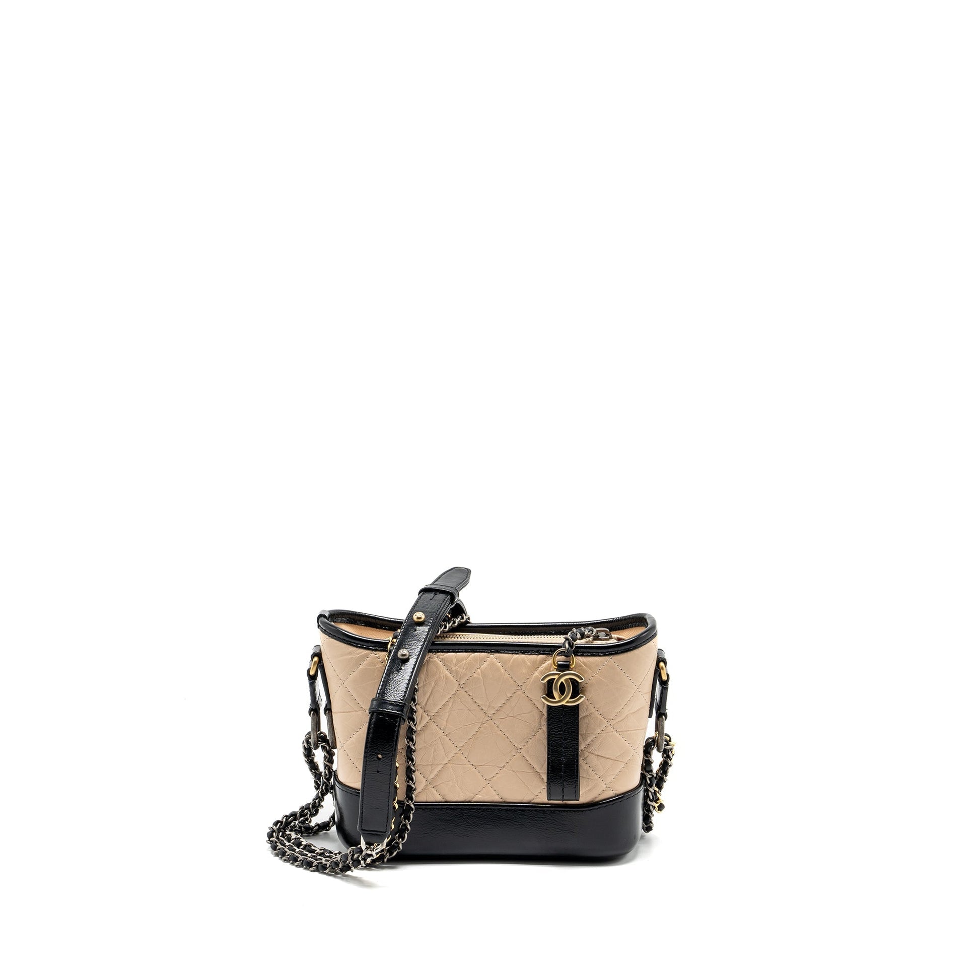 Chanel Gabrielle Hobo Aged Calfskin Hardware Multicolour Black Beige Small Shoulder Bag