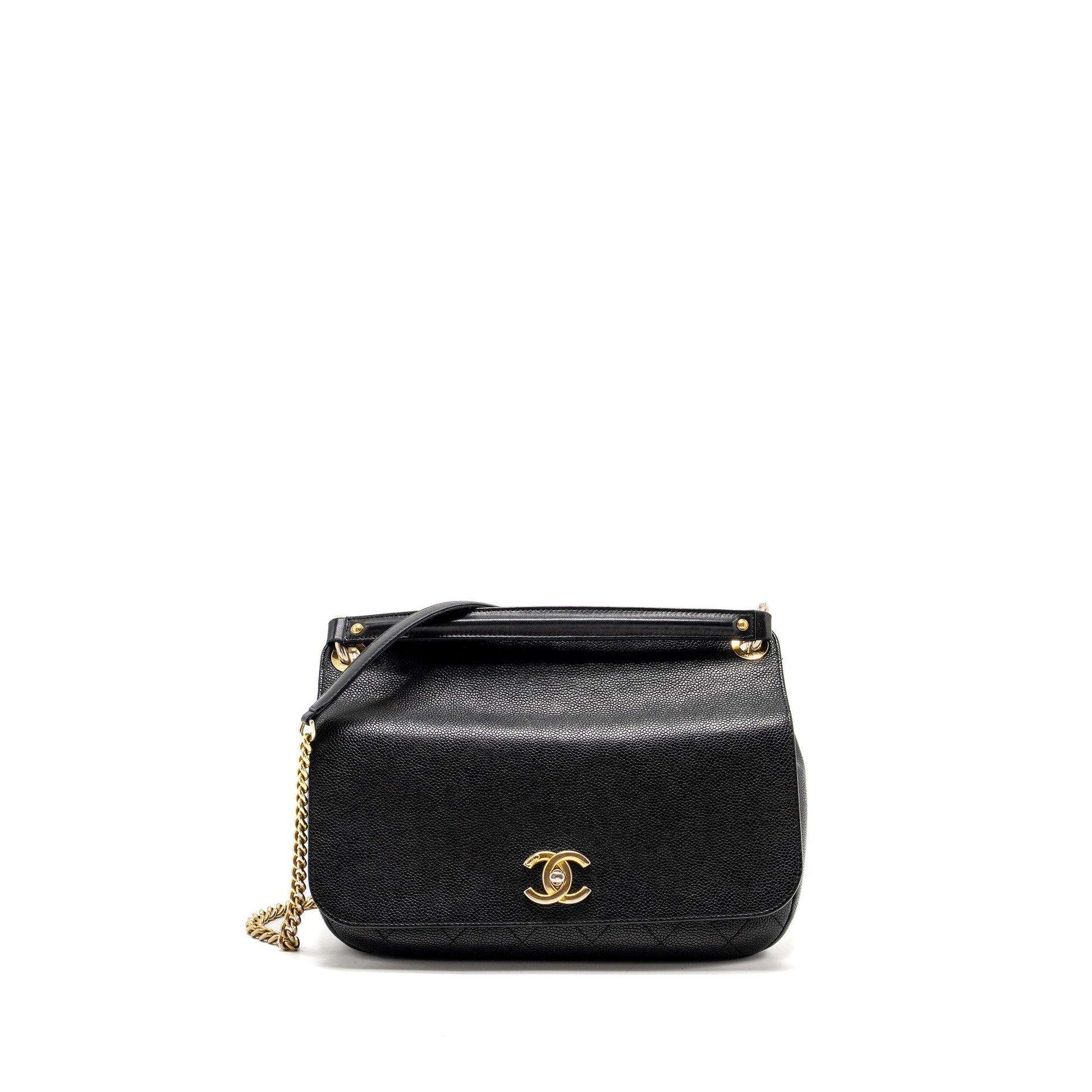 Chanel Top Handle Flap Grained Calfskin GHW Black Shoulder Bag