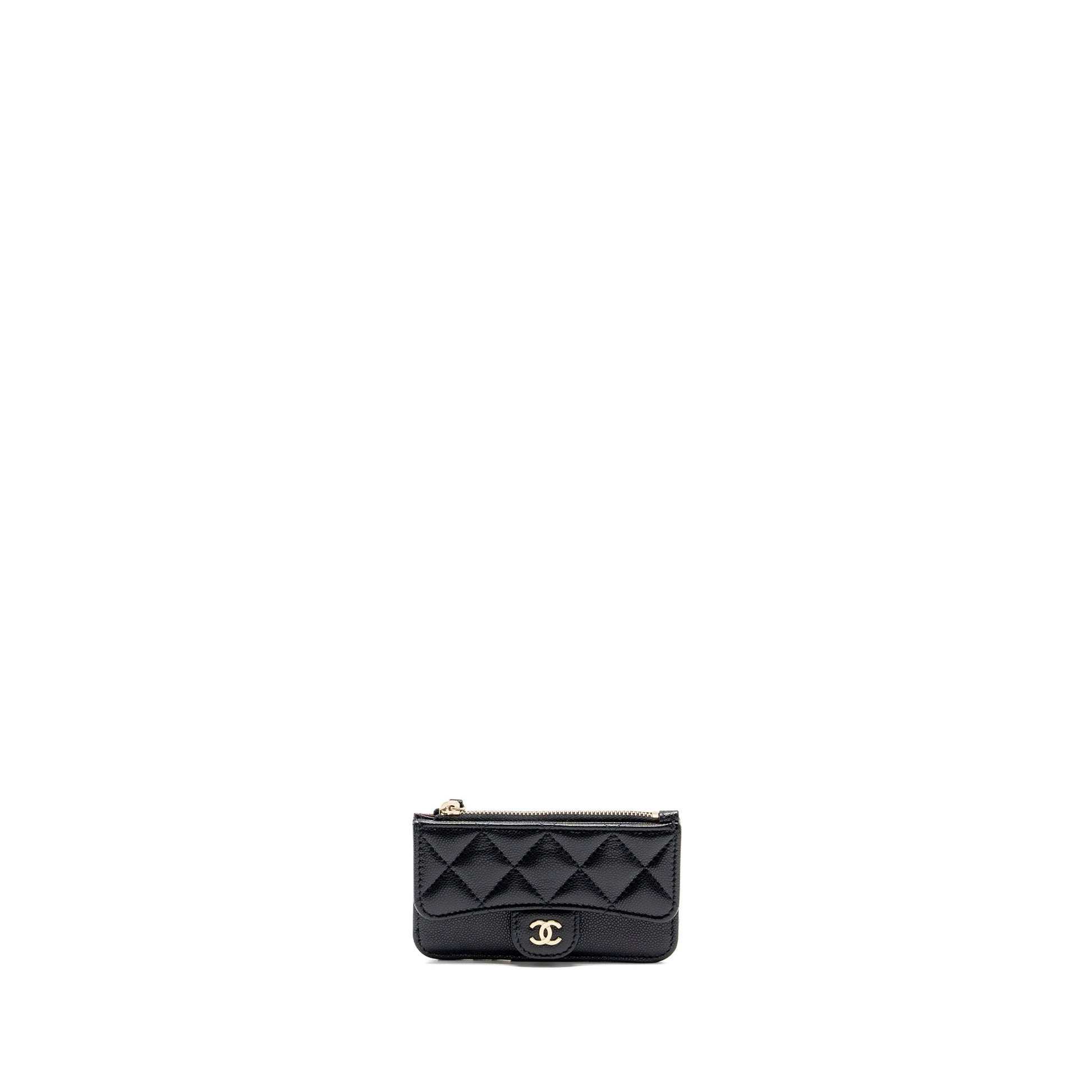 Chanel Flap Zip Card Holder Caviar LGHW Black Wallet Case