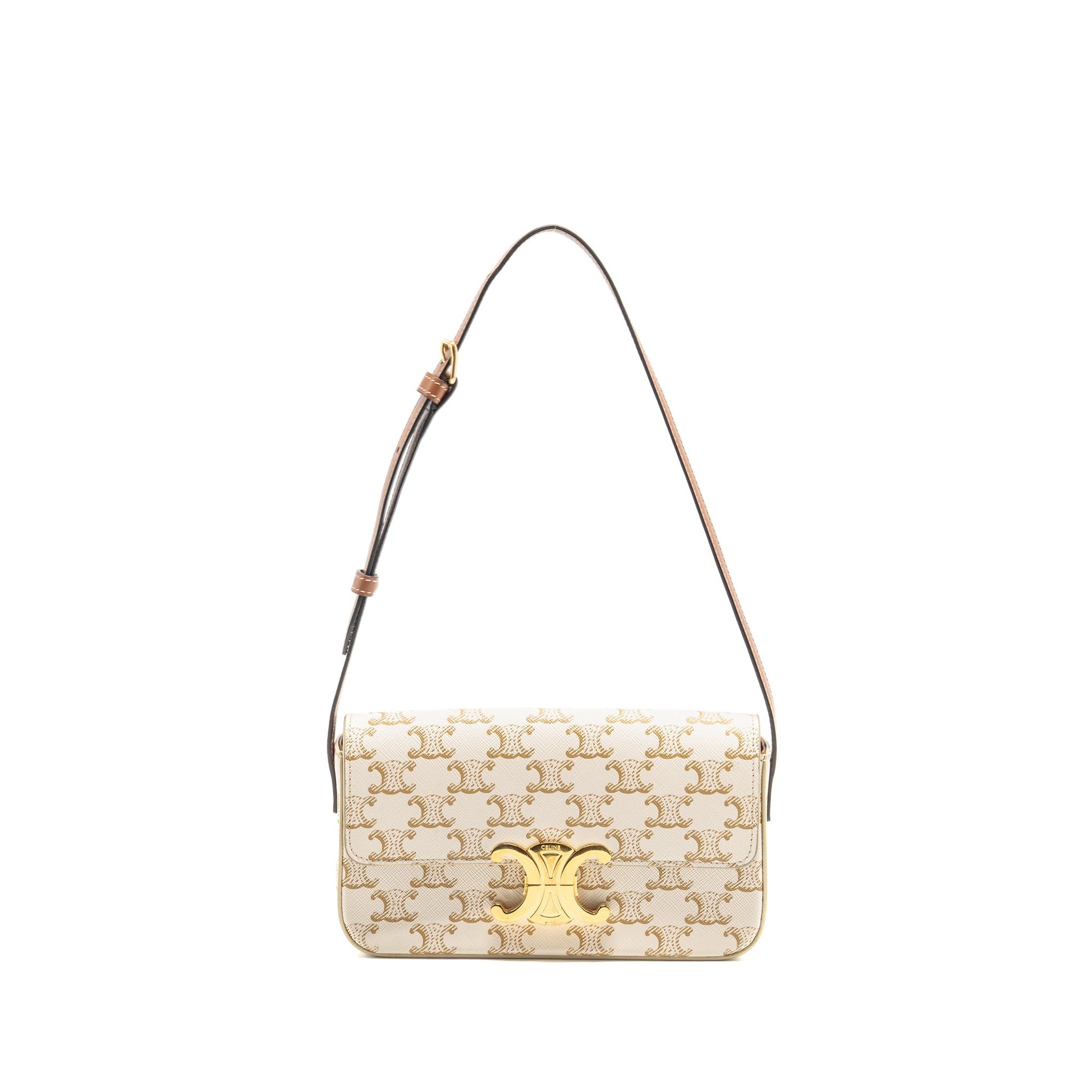 Celine Triomphe Shouder Purse Triomphe Calfskin Handbag Canvas White Travel Bag