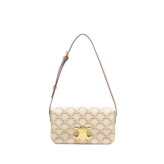 Celine Triomphe Shouder Purse Triomphe Calfskin Handbag Canvas White Travel Bag