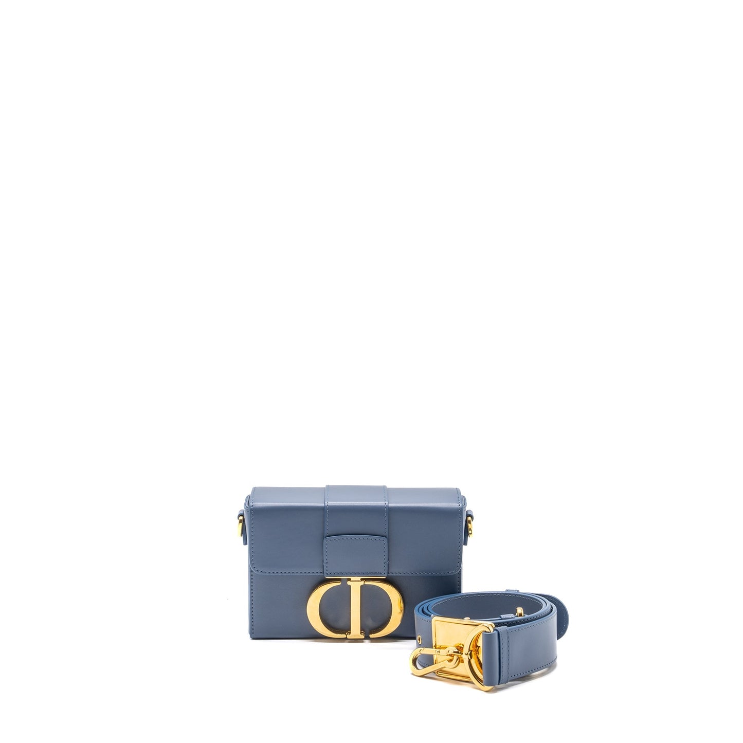 Dior Montaigne Box Purse Calfskin Light Handbag Blue Travel Bag