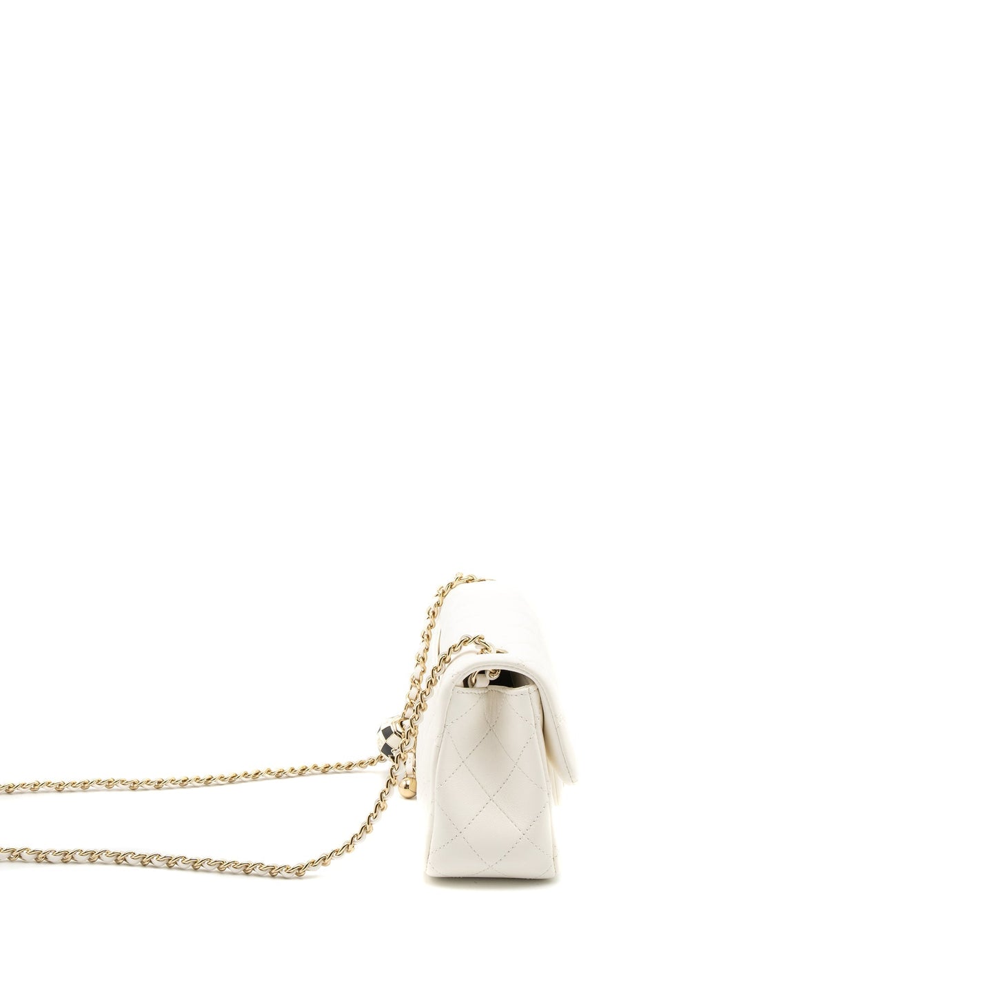 Chanel 23C Pearl Crush Rectangular Flap Lambskin White Shoulder Bag