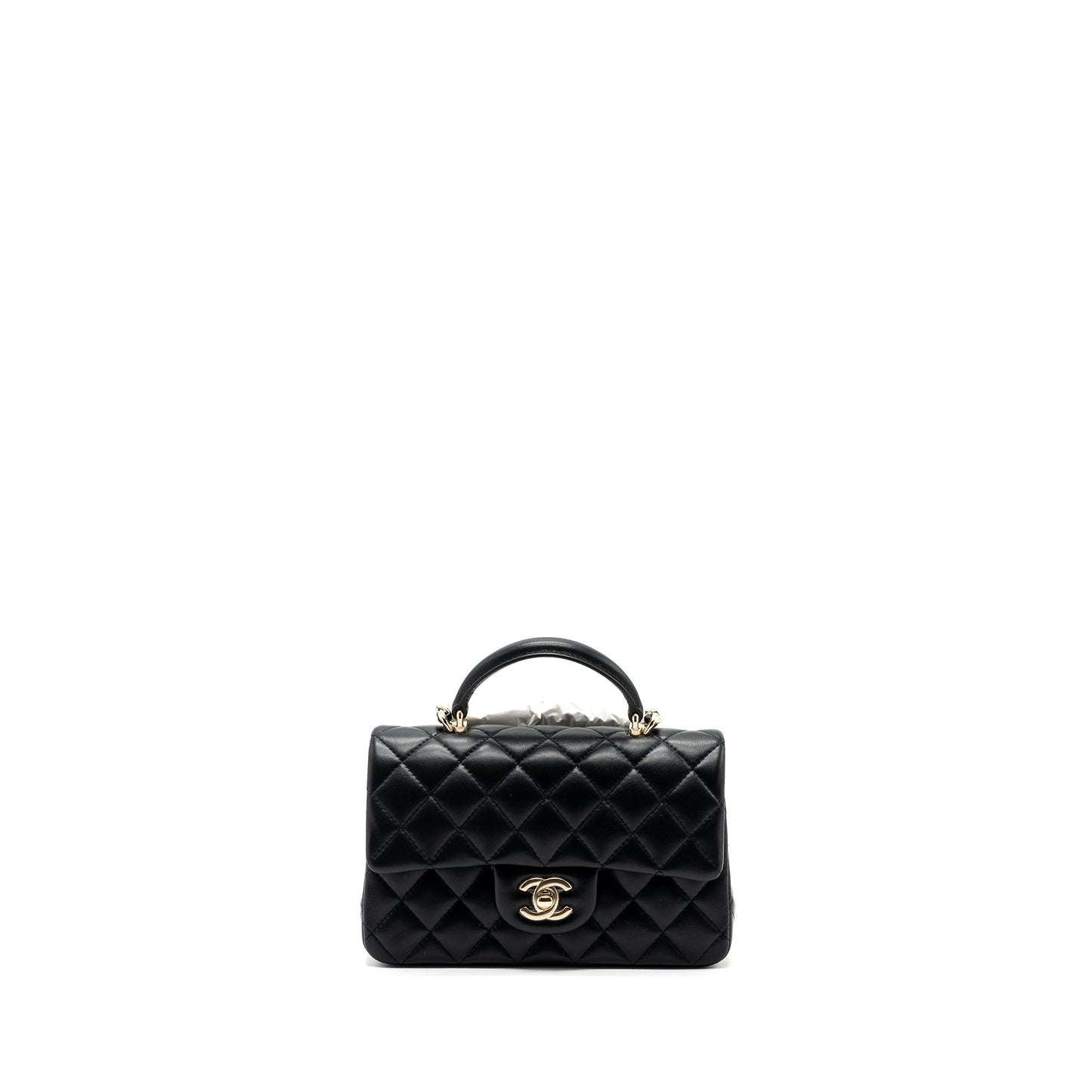 Chanel top handle Rectangular flap lambskin LGHW Black Shoulder Bag Microchip 8