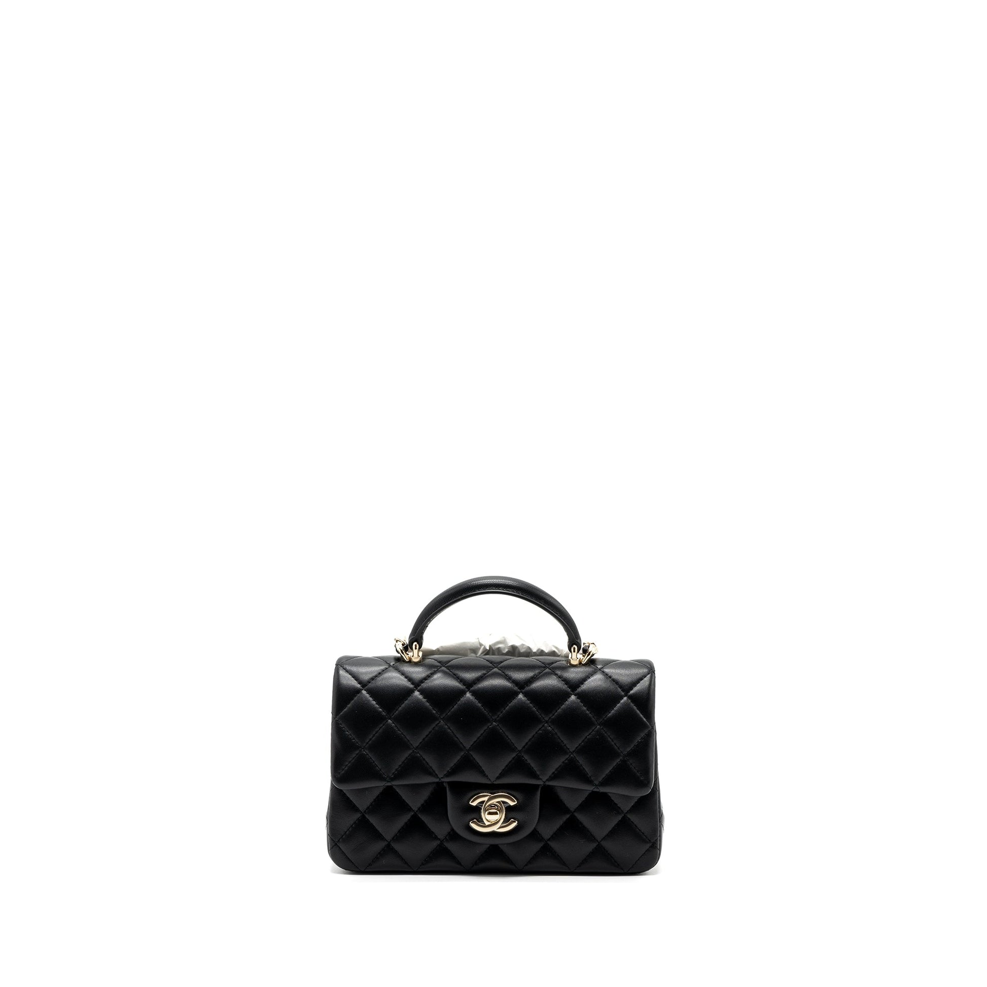 Chanel top handle Rectangular flap lambskin LGHW Black Shoulder Bag Microchip 8