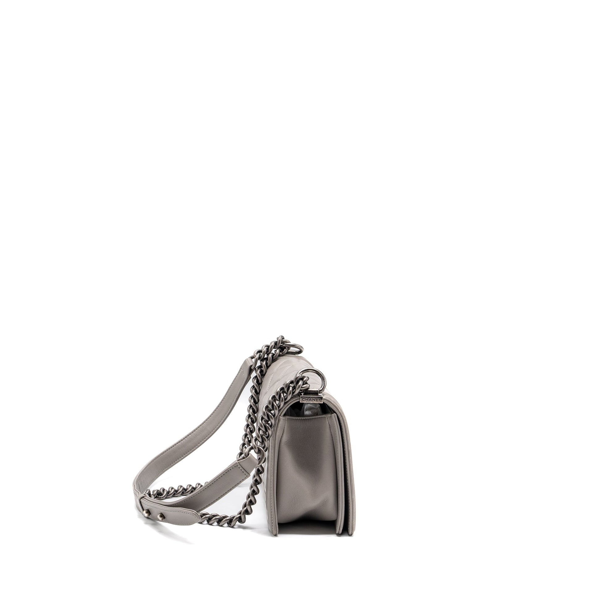 Chanel Boy Calfskin Ruthenium Hardware Blue Silver Grey Handbag