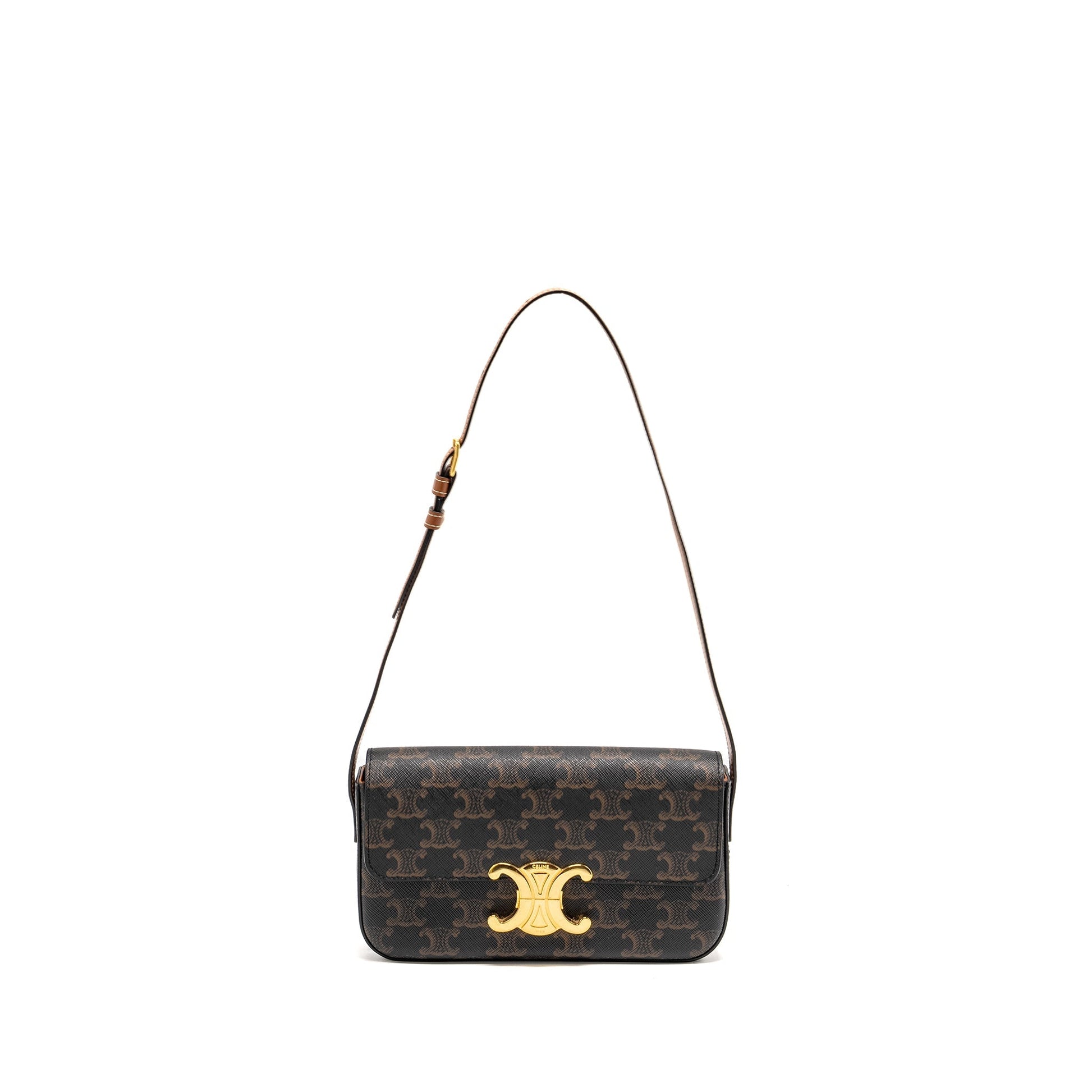 Celine Triomphe Purse Calfskin Handbag Tan Mini Travel Bag