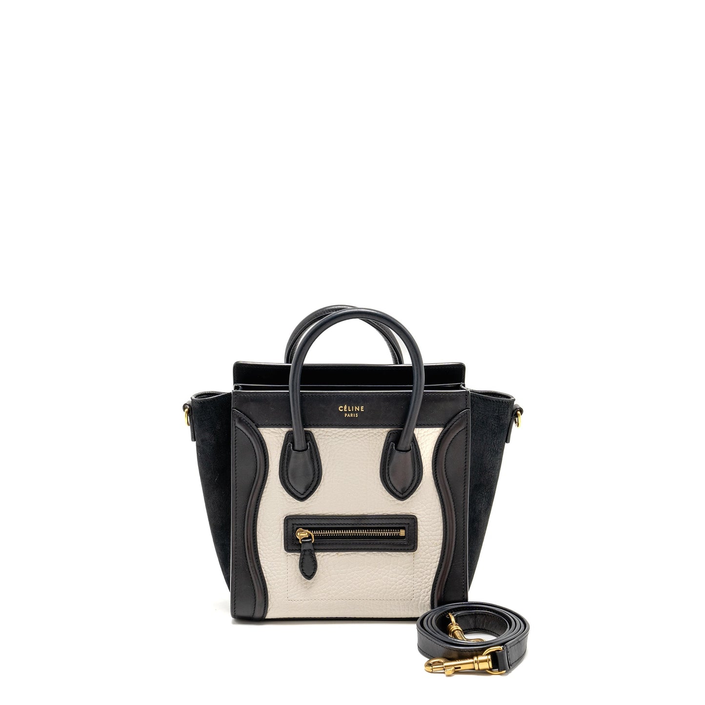 Celine Nano Luggage Purse Calfskin Handbag Black White Travel Bag