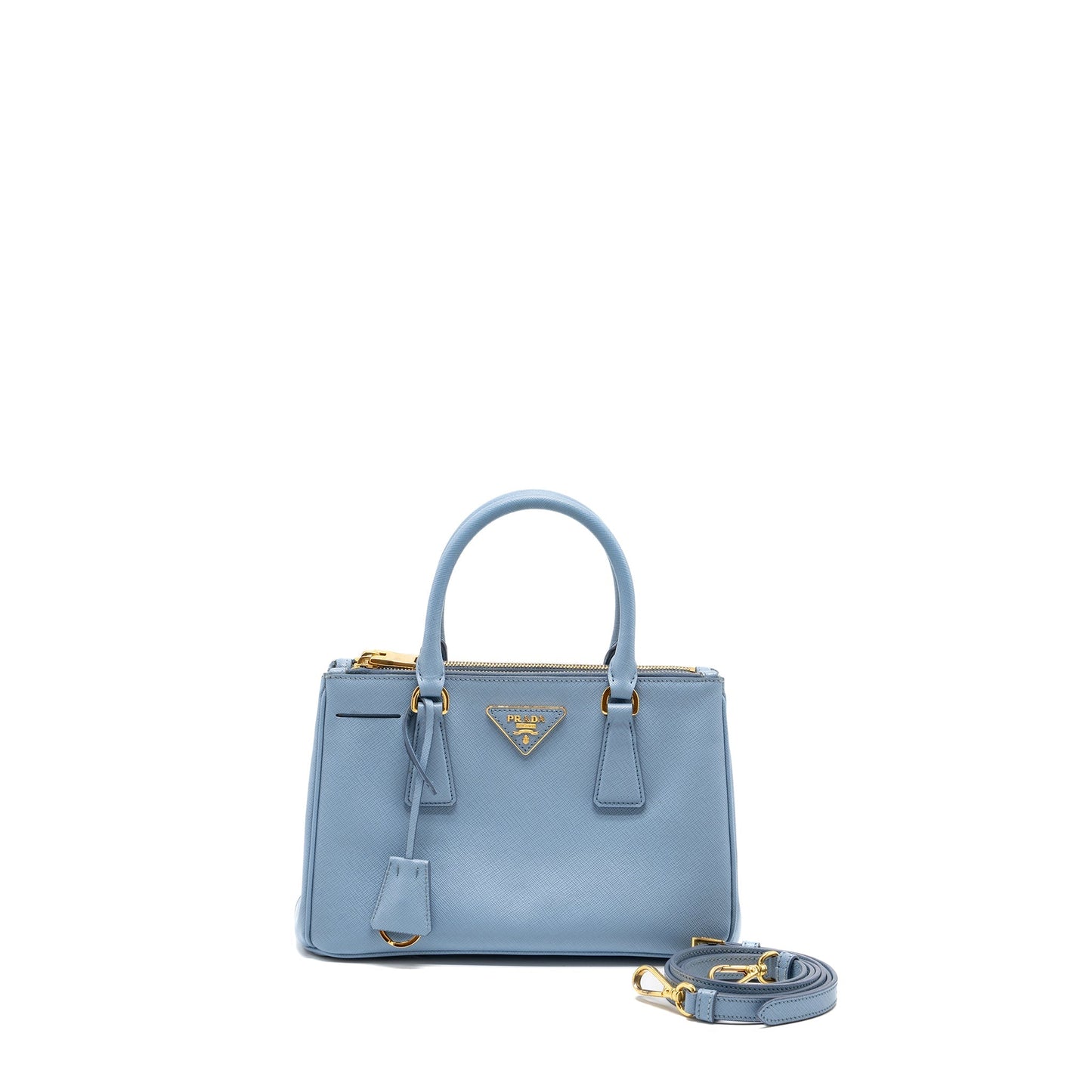 Prada Saffiano Tote Purse Calfskin Light Handbag Blue Small Tote Bag