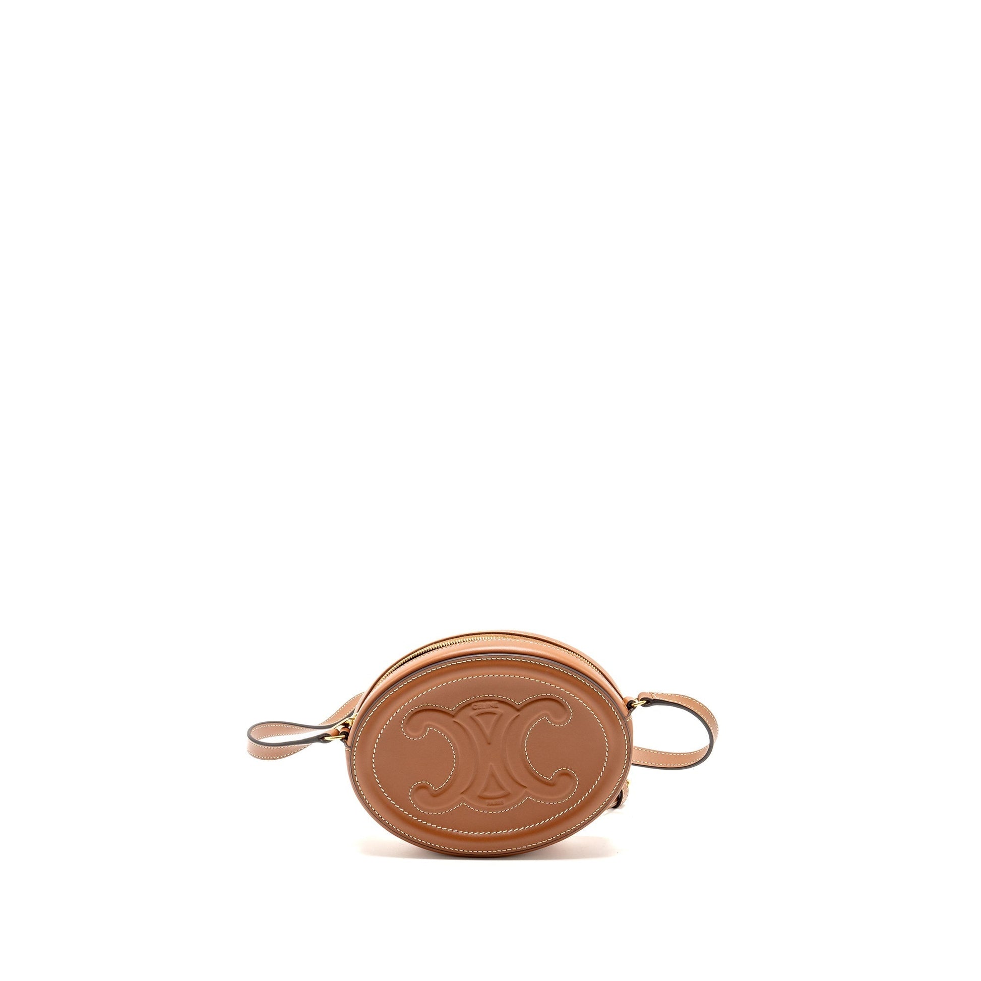 Luxury Crossbody Oval Purse Cuirass Triomphe Smooth Tan Crossbody Bag