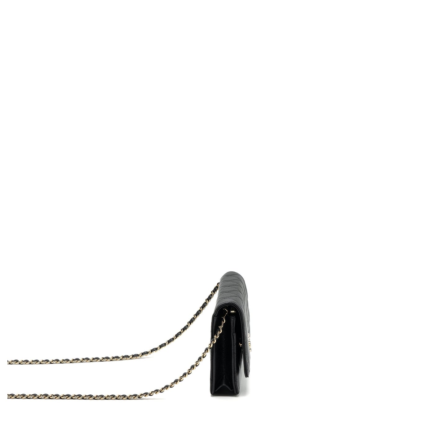 Chanel 23k Detailed CC Logo On Caviar Black Wallet Case