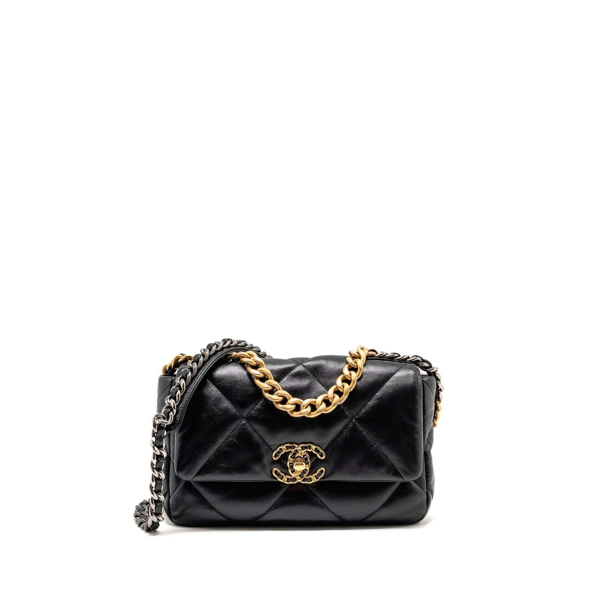 Chanel 19 goatskin hardware microchip Multicolor Black Small Handbag