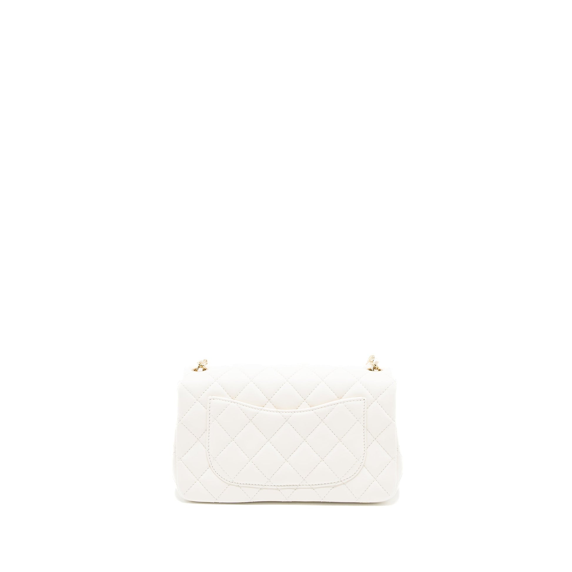 Chanel 23C Pearl Crush Rectangular Flap Lambskin White Shoulder Bag