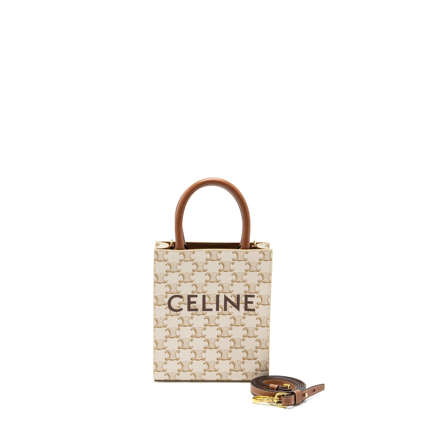 Celine Vertical Cabas In Triomphe Calfskin Handbag Canvas White Travel Bag