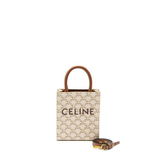 Celine Vertical Cabas In Triomphe Calfskin Handbag Canvas White Travel Bag