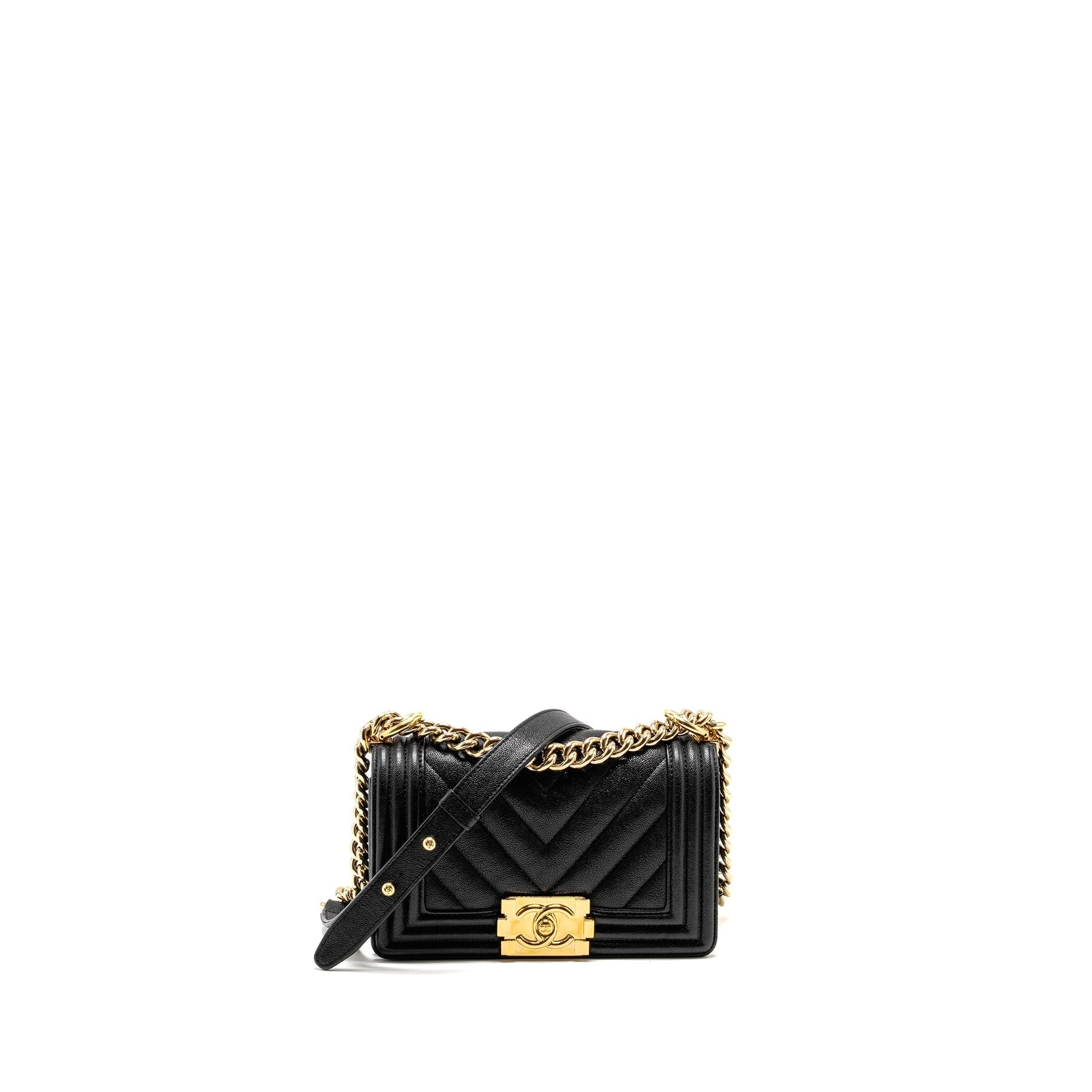 Chanel Chevron Boy Caviar GHW Black Small Handbag