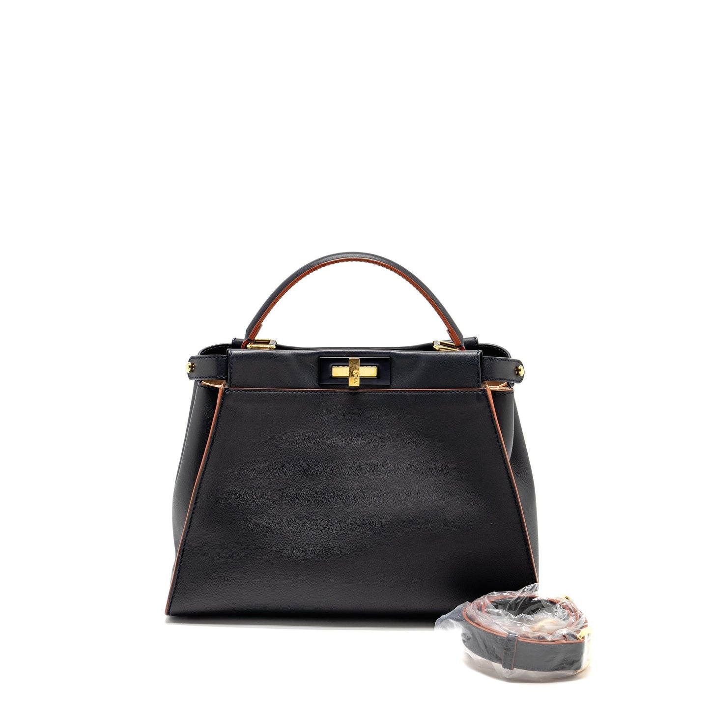 Fendi Peekaboo Calfskin Dark Handbag Blue Red Medium Travel Bag