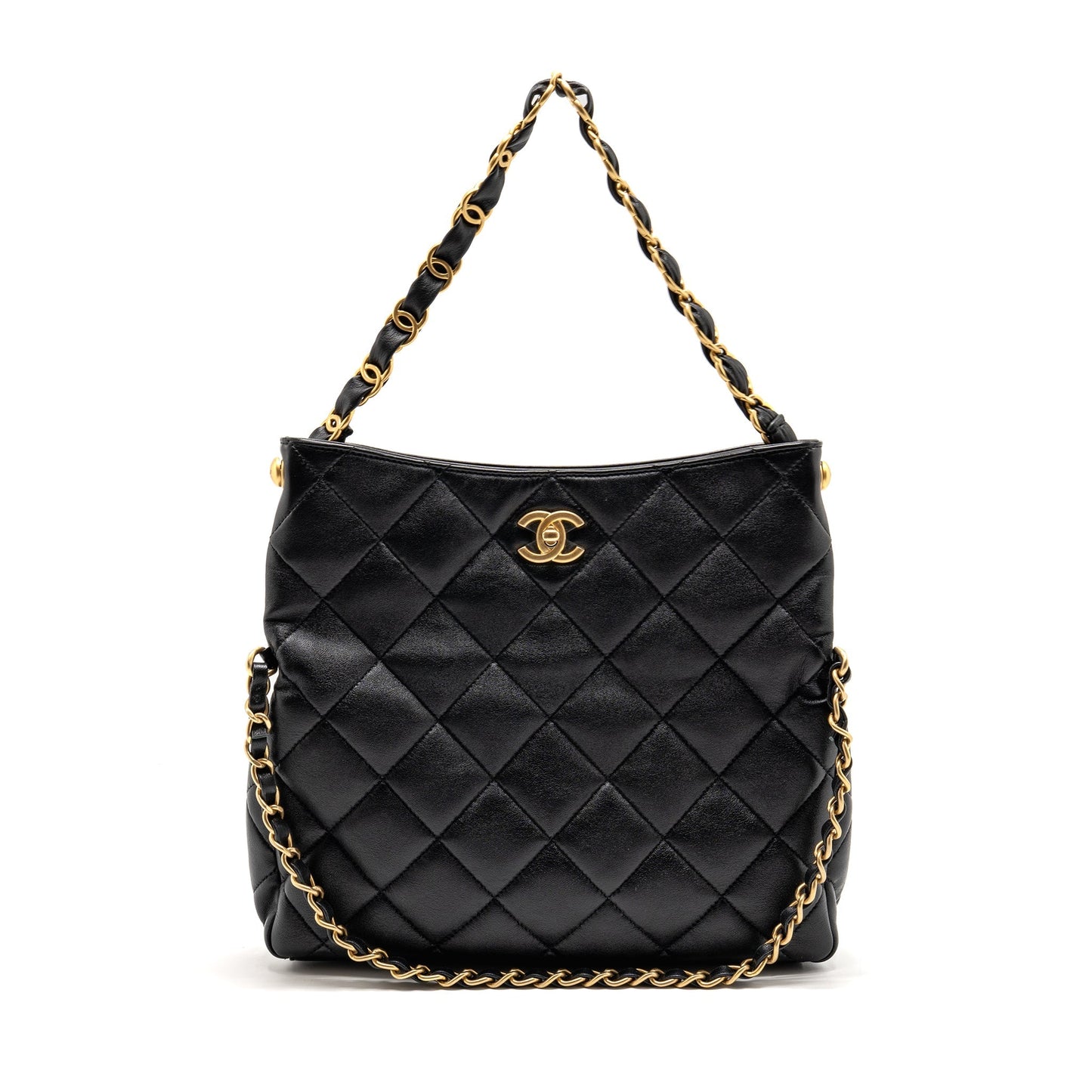 Chanel Hobo Lambskin GHW Microchip Black Shoulder Bag Ghw Microchip