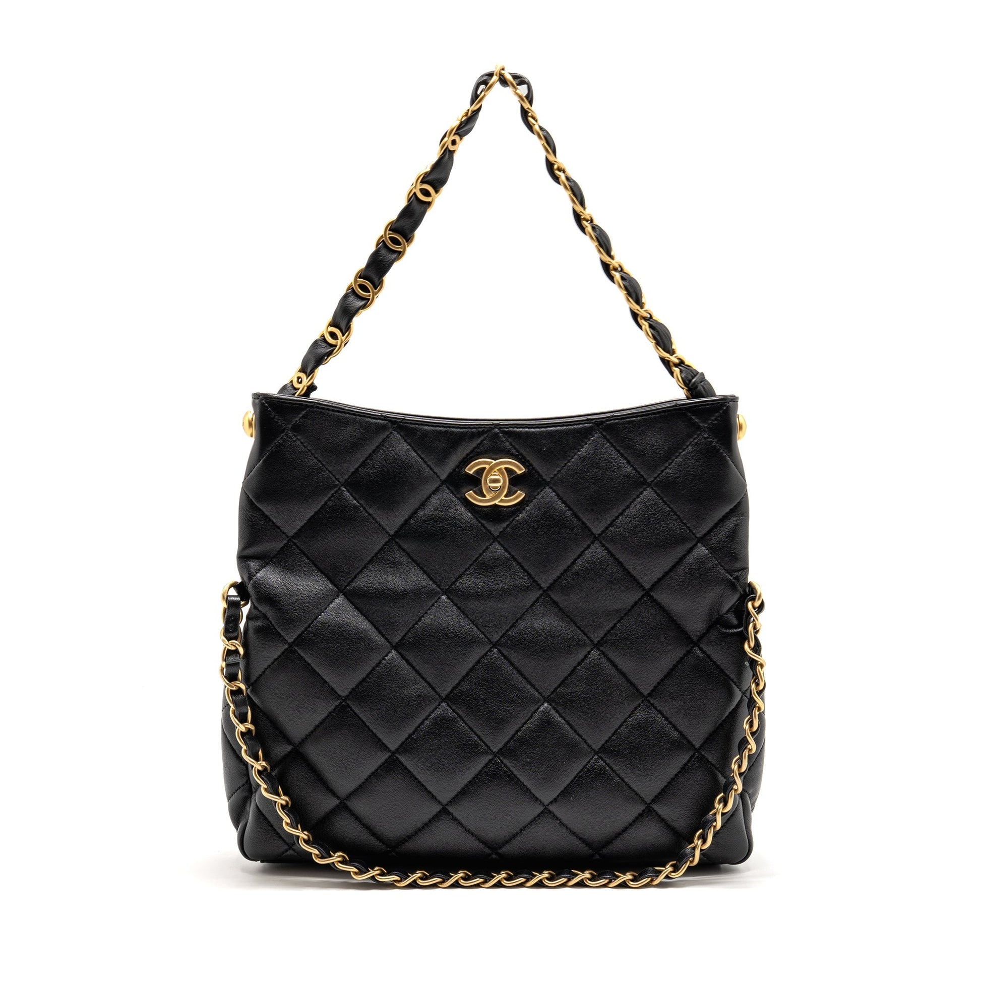 Chanel Hobo Lambskin GHW Microchip Black Shoulder Bag Ghw Microchip