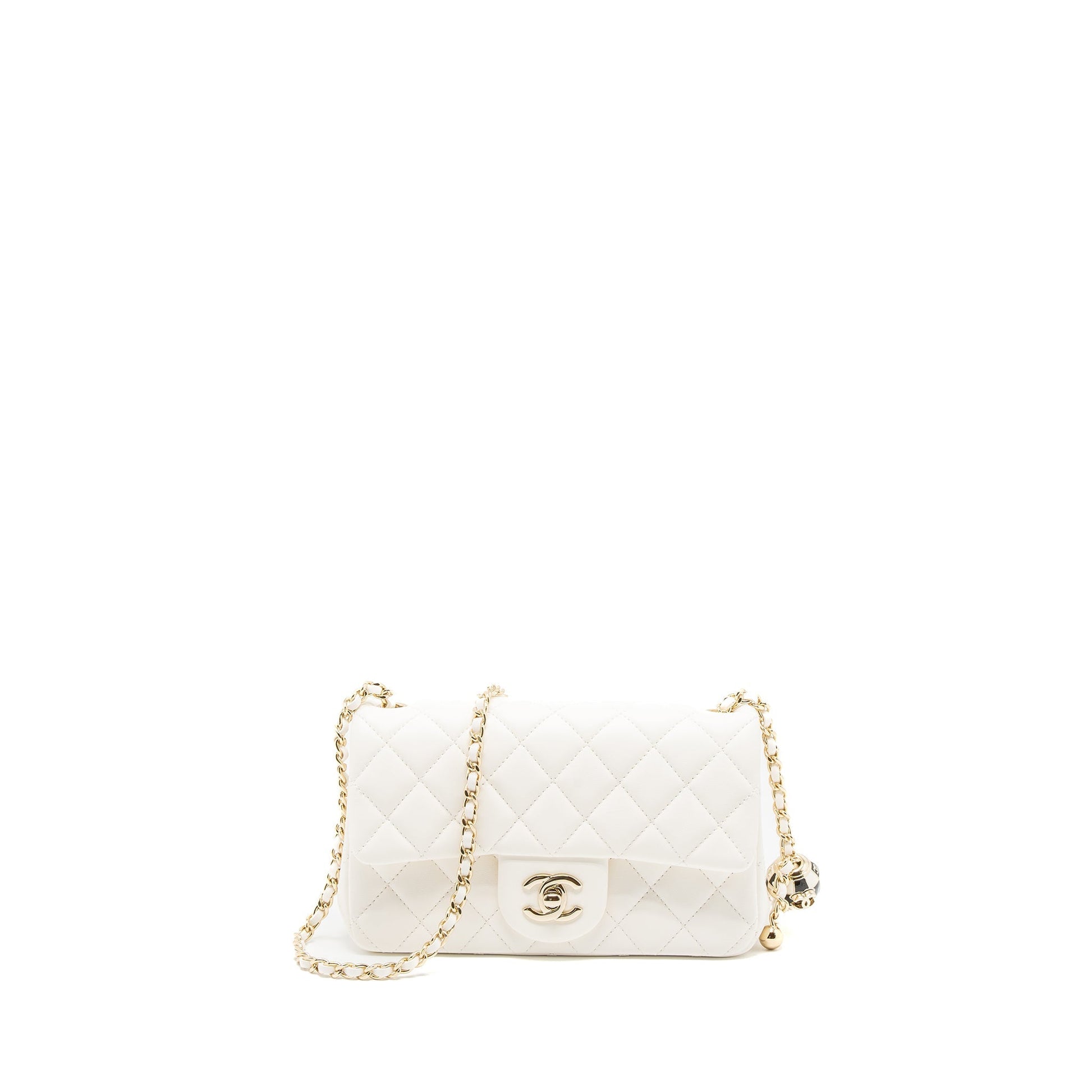 Chanel 23C Pearl Crush Rectangular Flap Lambskin White Shoulder Bag