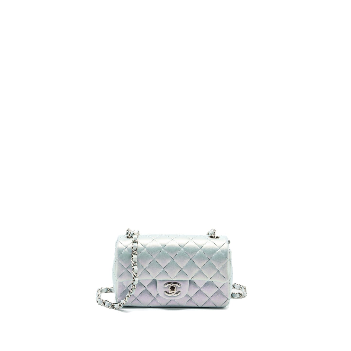 Chanel 21K rectangular flap calfskin iridescent light Blue Shoulder Bag Blue Shw