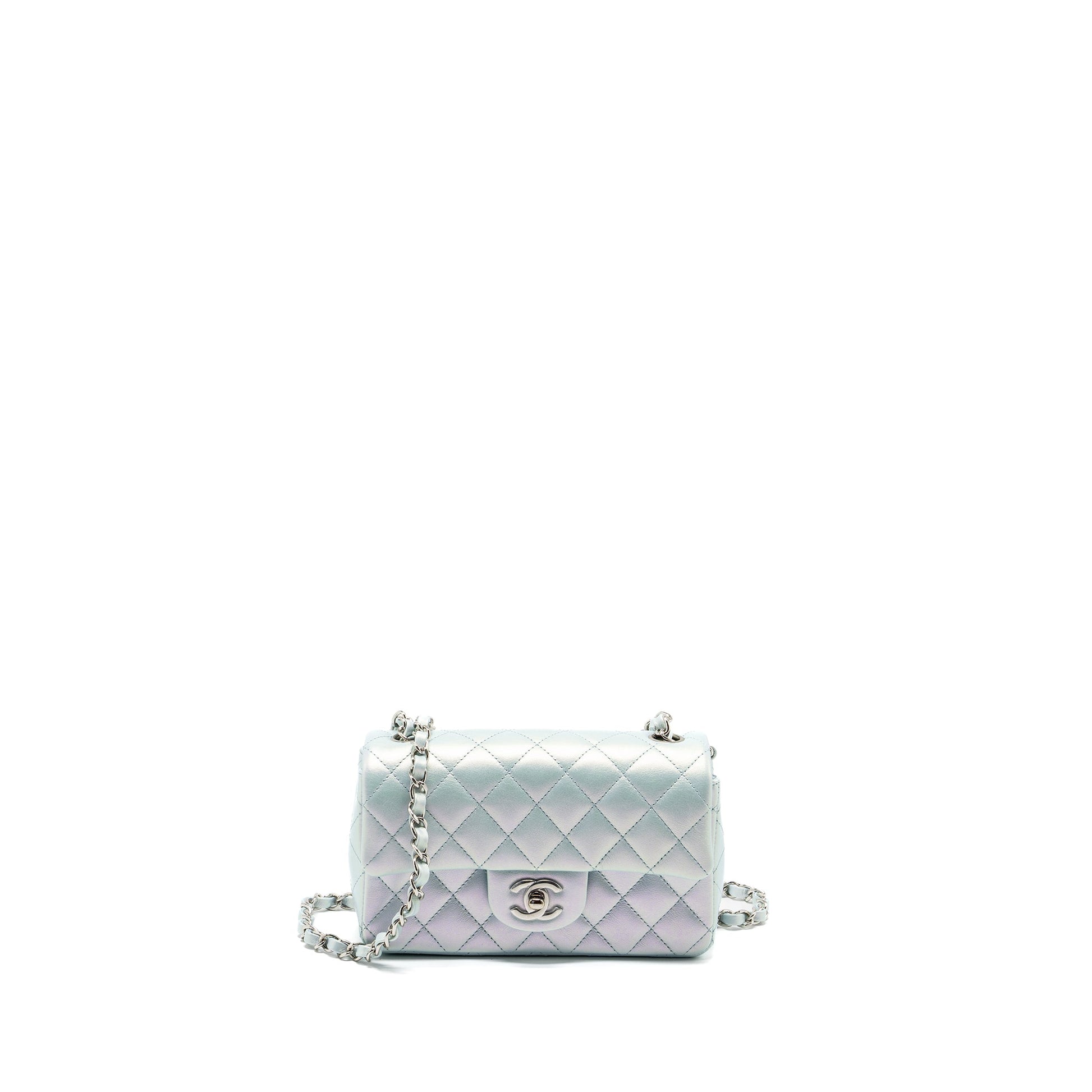 Chanel 21K rectangular flap calfskin iridescent light Blue Shoulder Bag Blue Shw