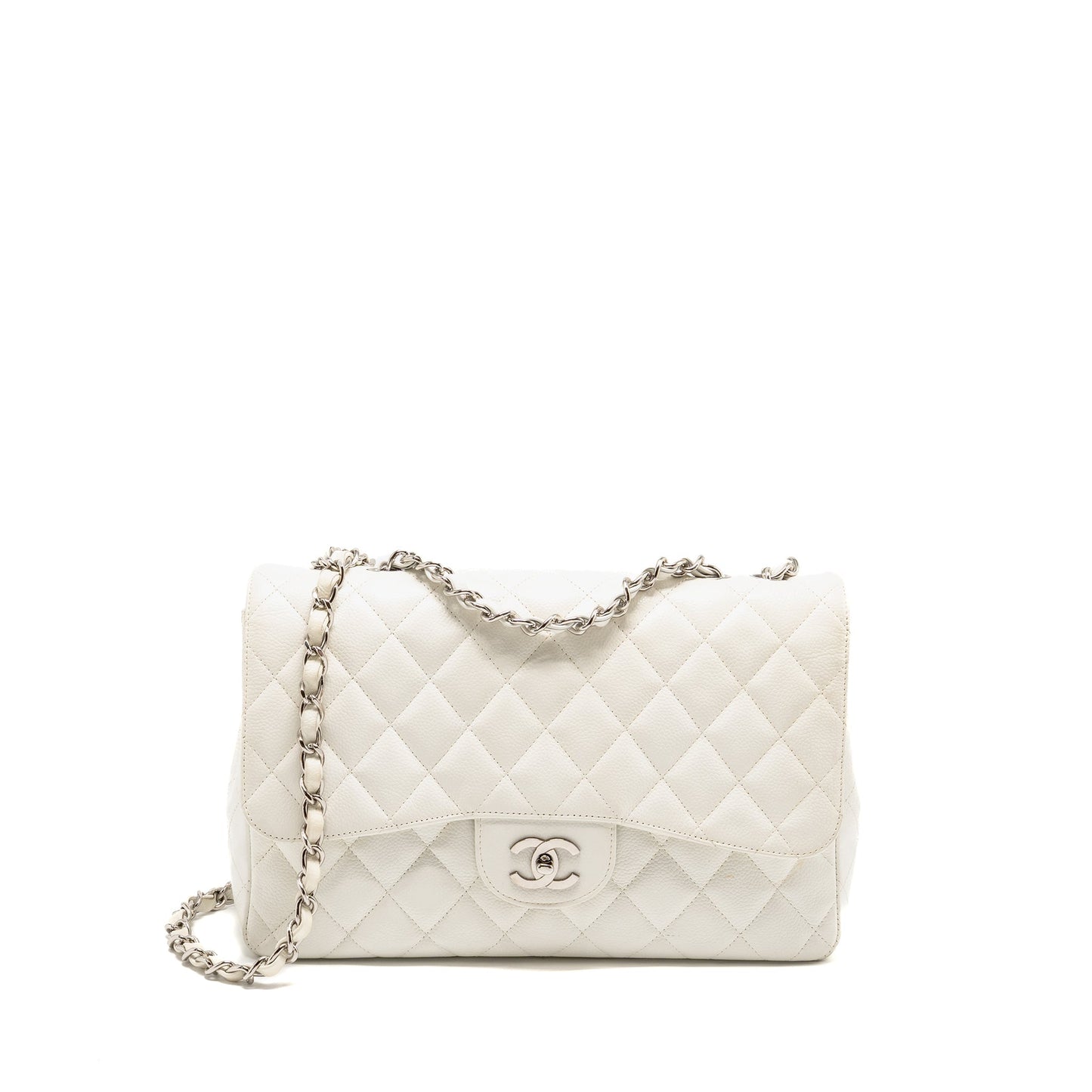 Chanel Jumbo Classic Single Flap Caviar SHW White Shoulder Bag