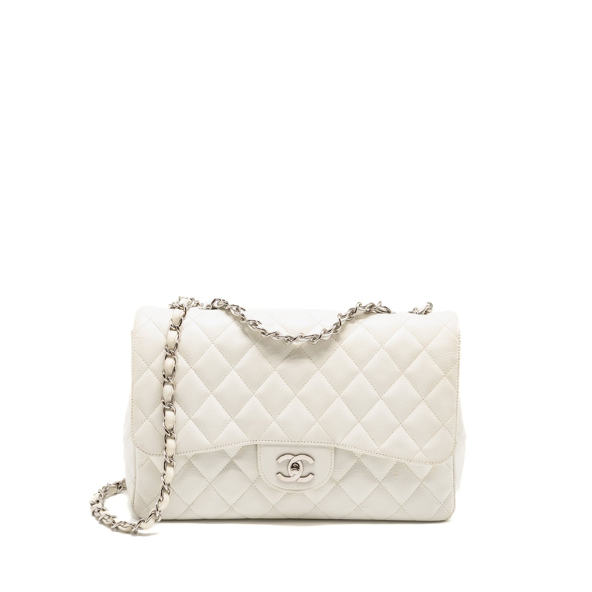 Chanel Jumbo Classic Single Flap Caviar SHW White Shoulder Bag