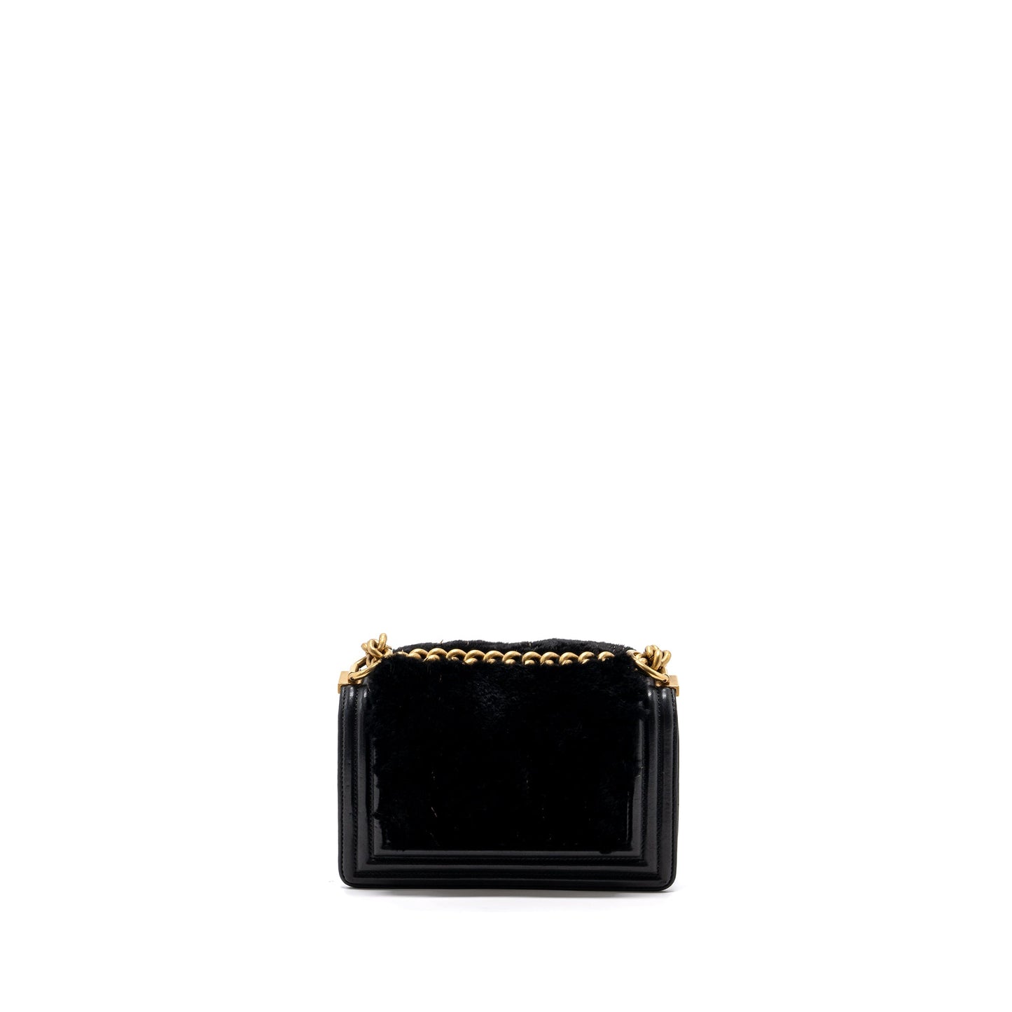 Chanel Boy Rabbit Hair Limited Edition Lambskin Black Small Handbag