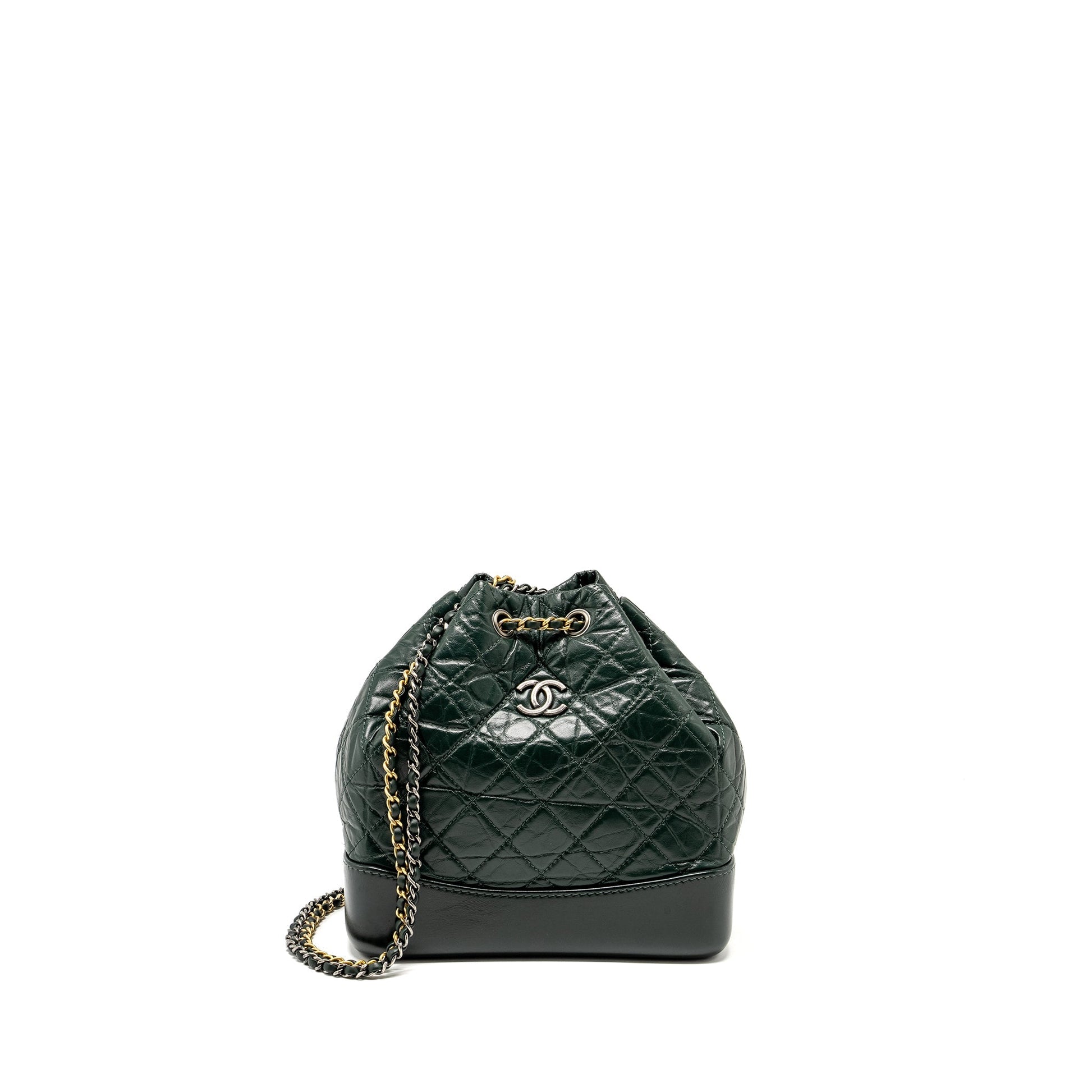 Chanel Gabrielle backpack aged calfskin dark hardware Multicolor Green Small